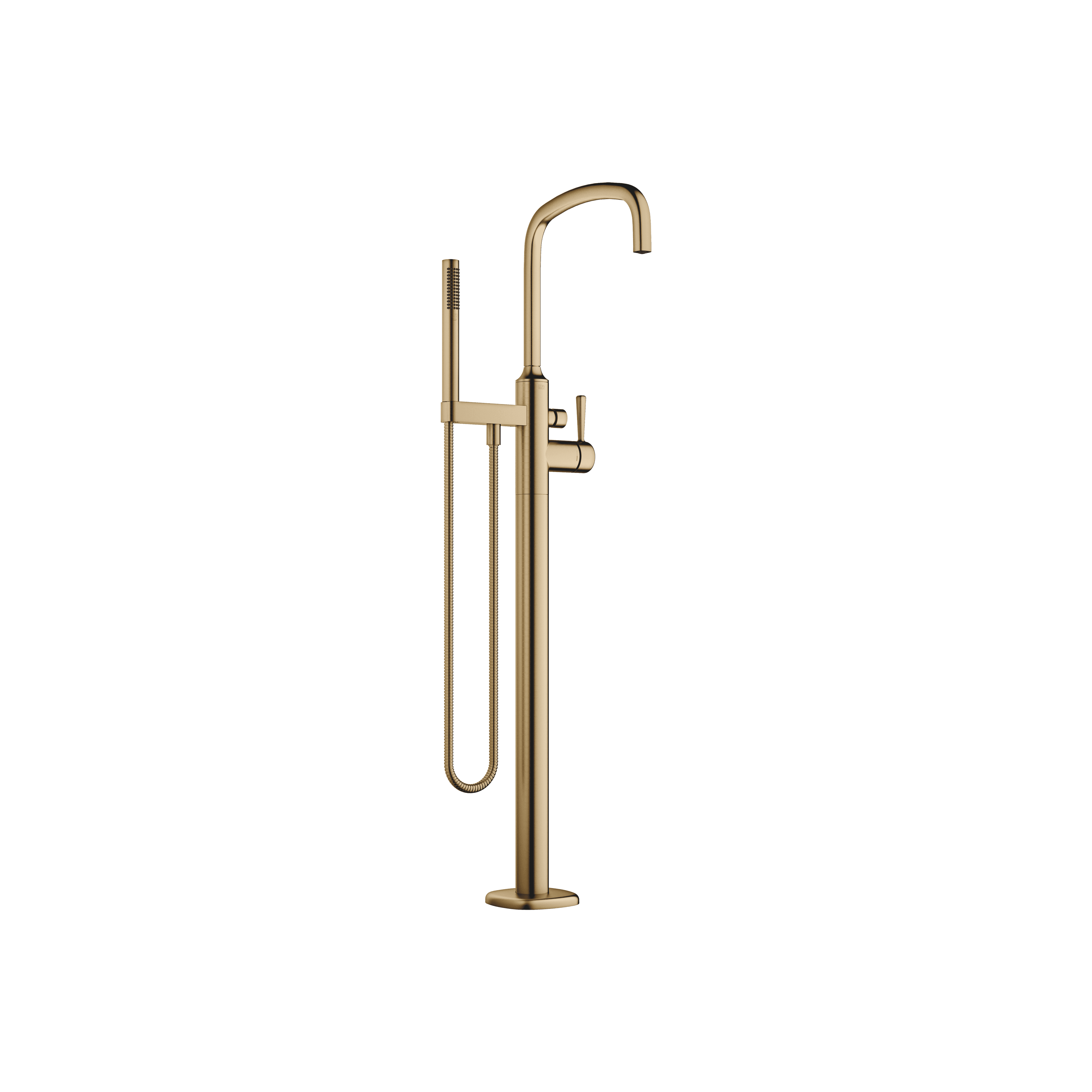 COYA Single-lever bath mixer with stand pipe for free-standing assembly with hand shower set in Brushed Dark Brass (PVD)