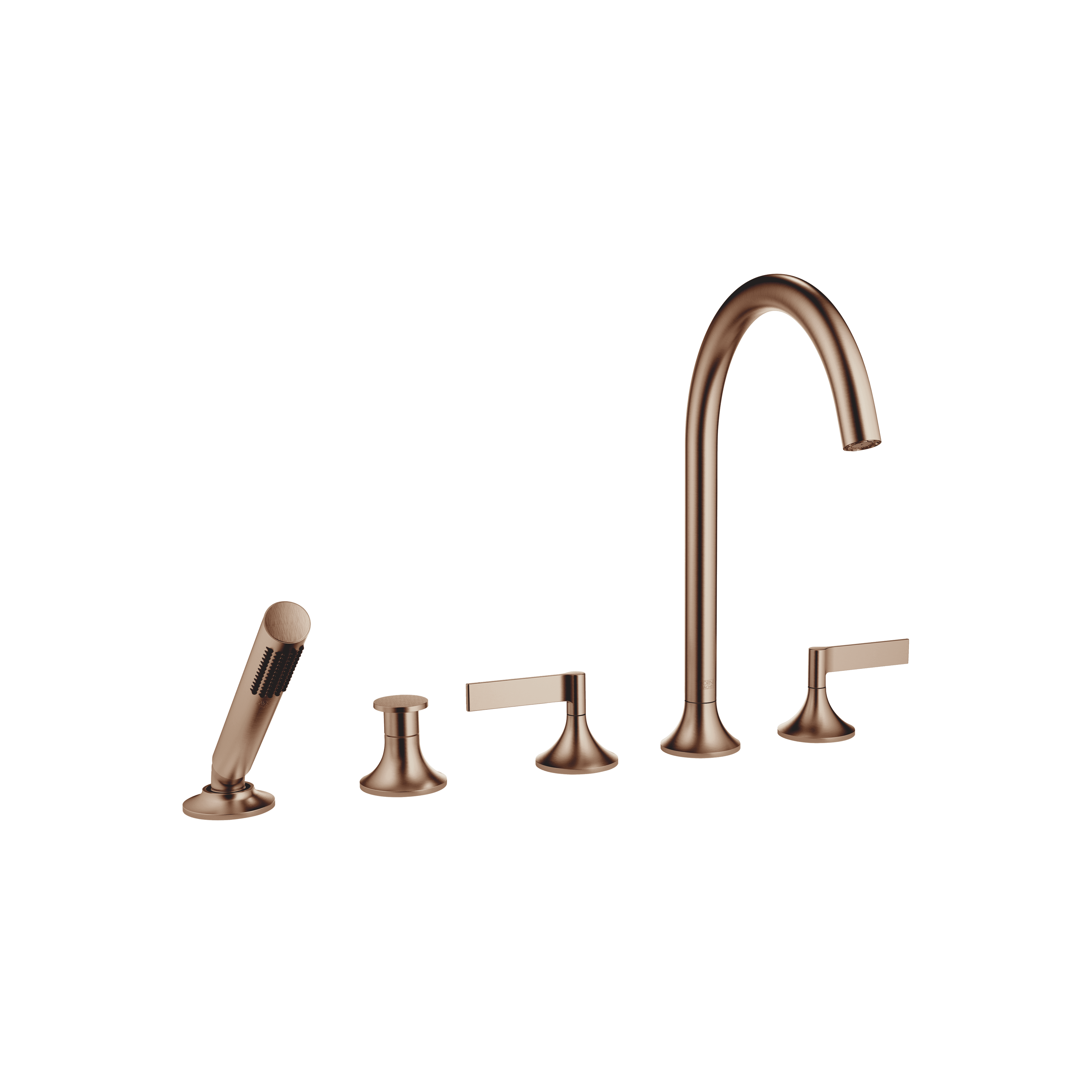 VAIA Five-hole bath mixer for deck mounting with diverter in Brushed Bronze (PVD)