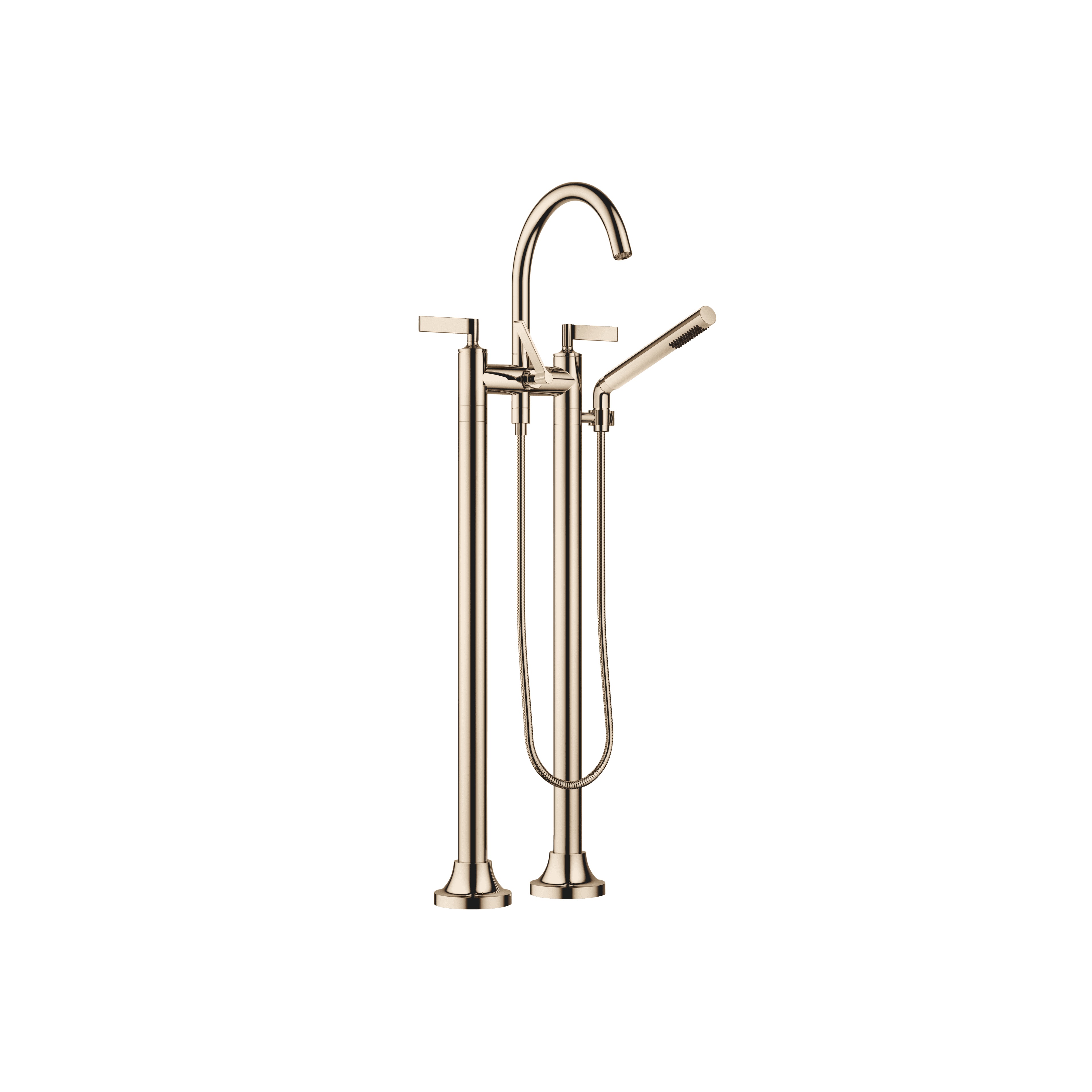VAIA Two-hole bath mixer for free-standing assembly with hand shower set in Champagne (22kt Gold)