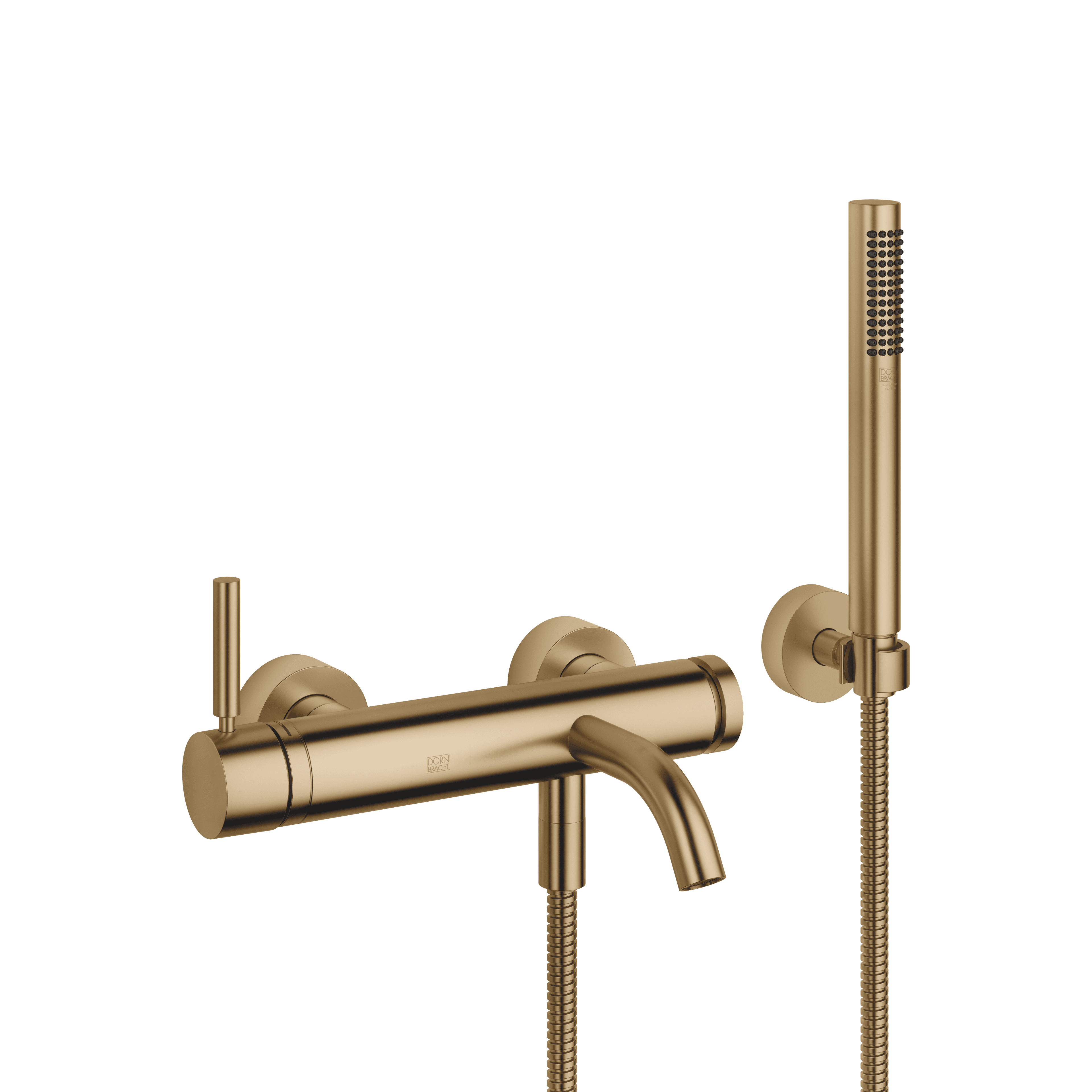 META Single-lever bath mixer for wall mounting with hand shower set in Brushed Dark Brass (PVD)