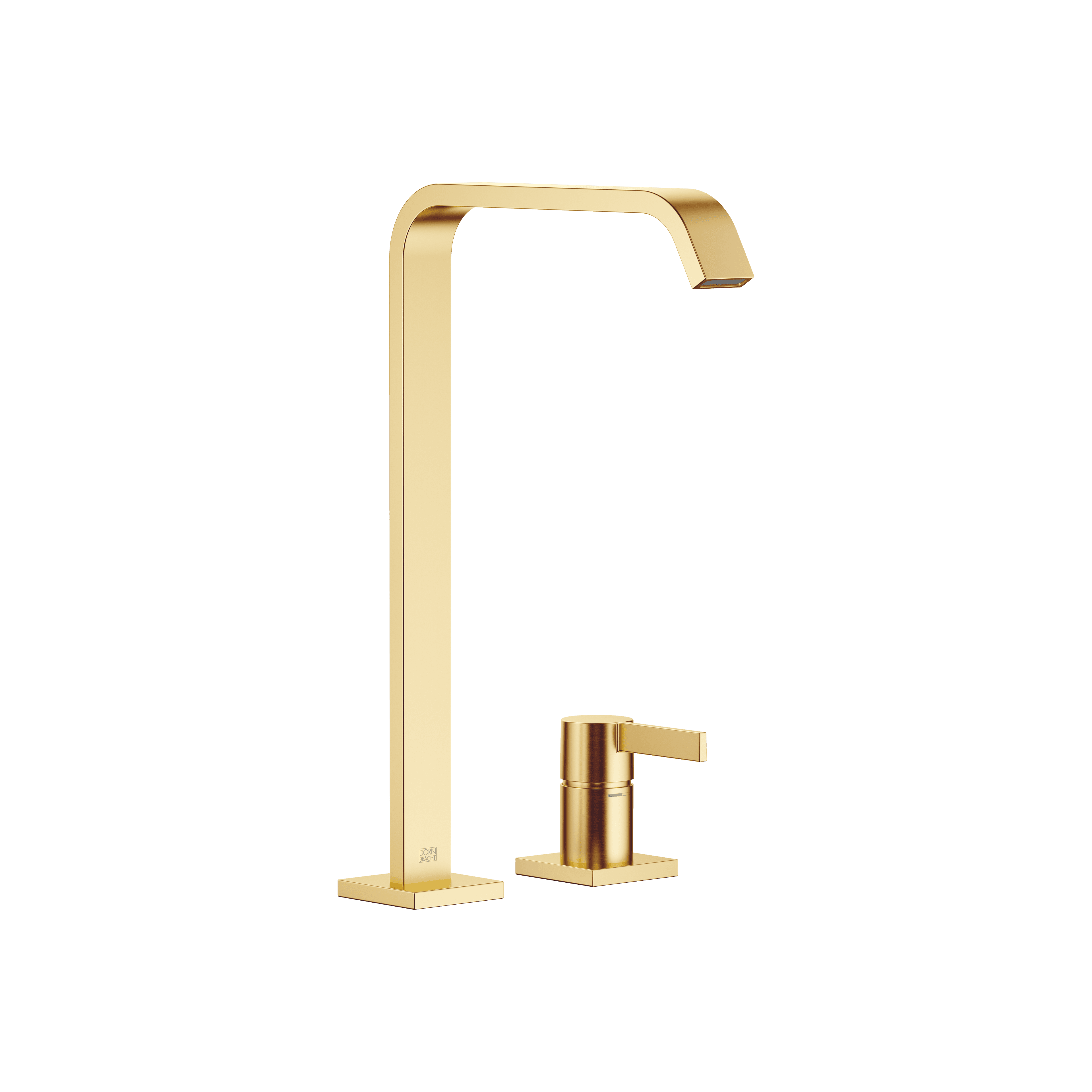 IMO Two-hole basin mixer with high spout without pop-up waste in Brushed Gold (PVD)