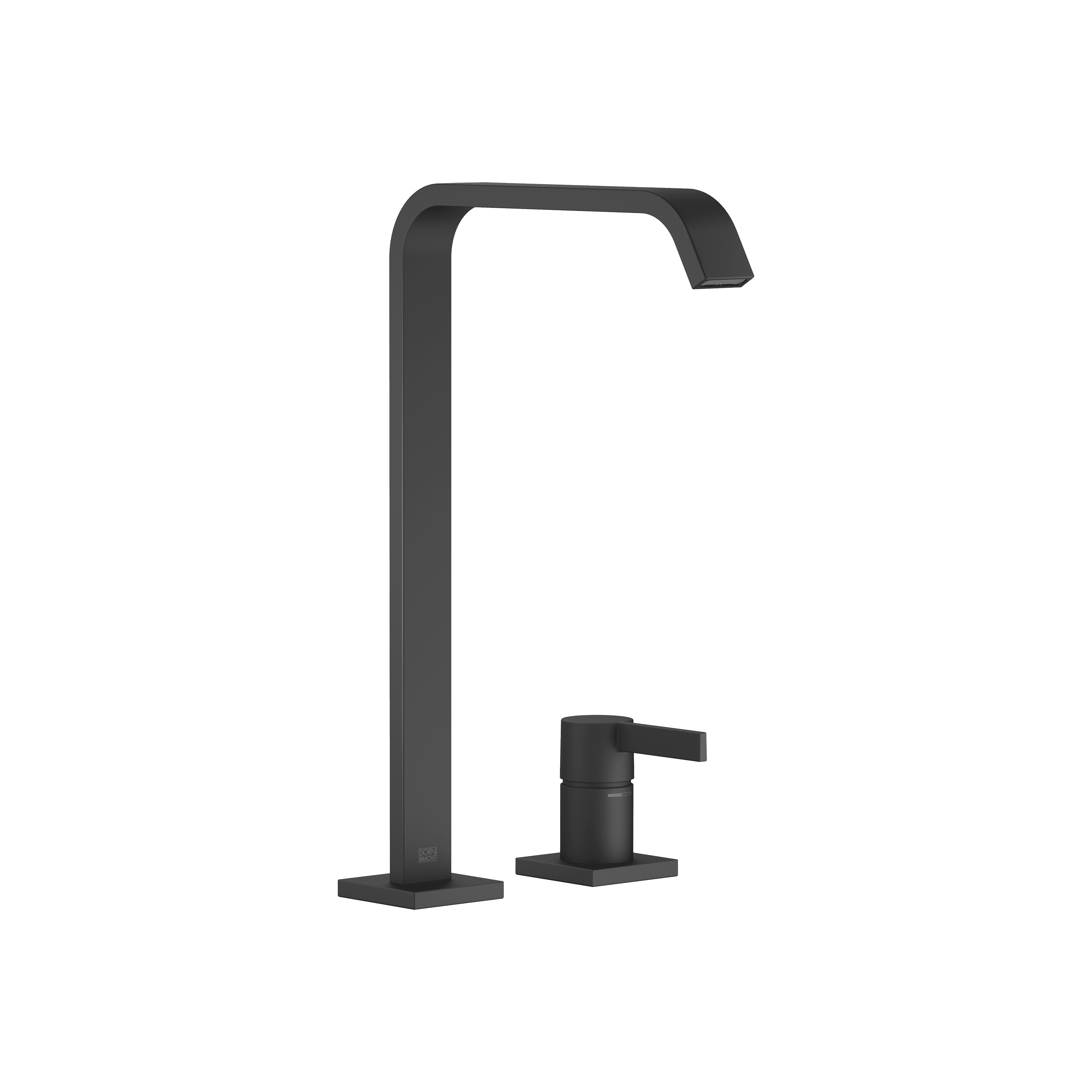 IMO Two-hole basin mixer with high spout without pop-up waste in Matte Black