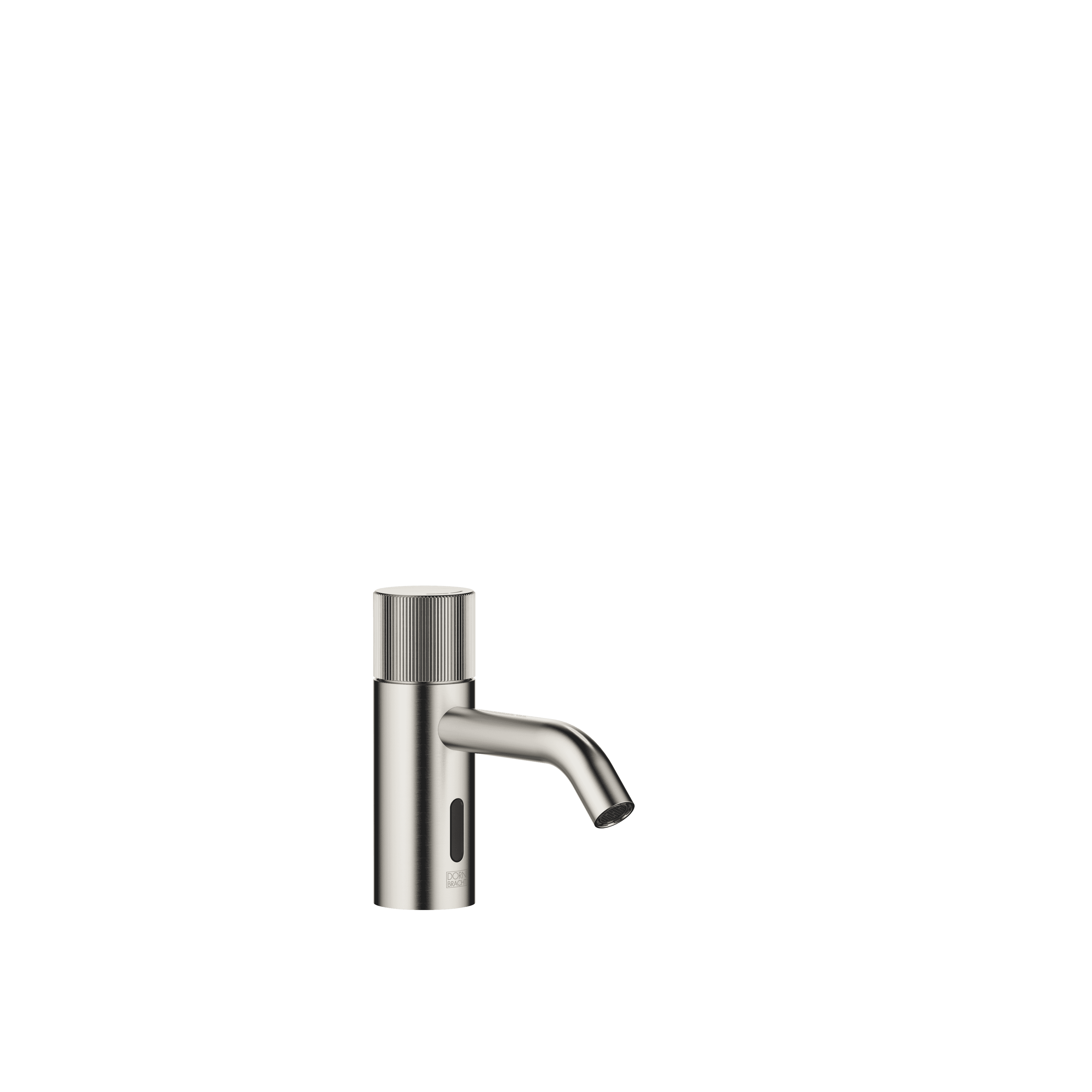 META Touchfree Washstand fitting with electronic opening and closing function without pop-up waste in Brushed Platinum