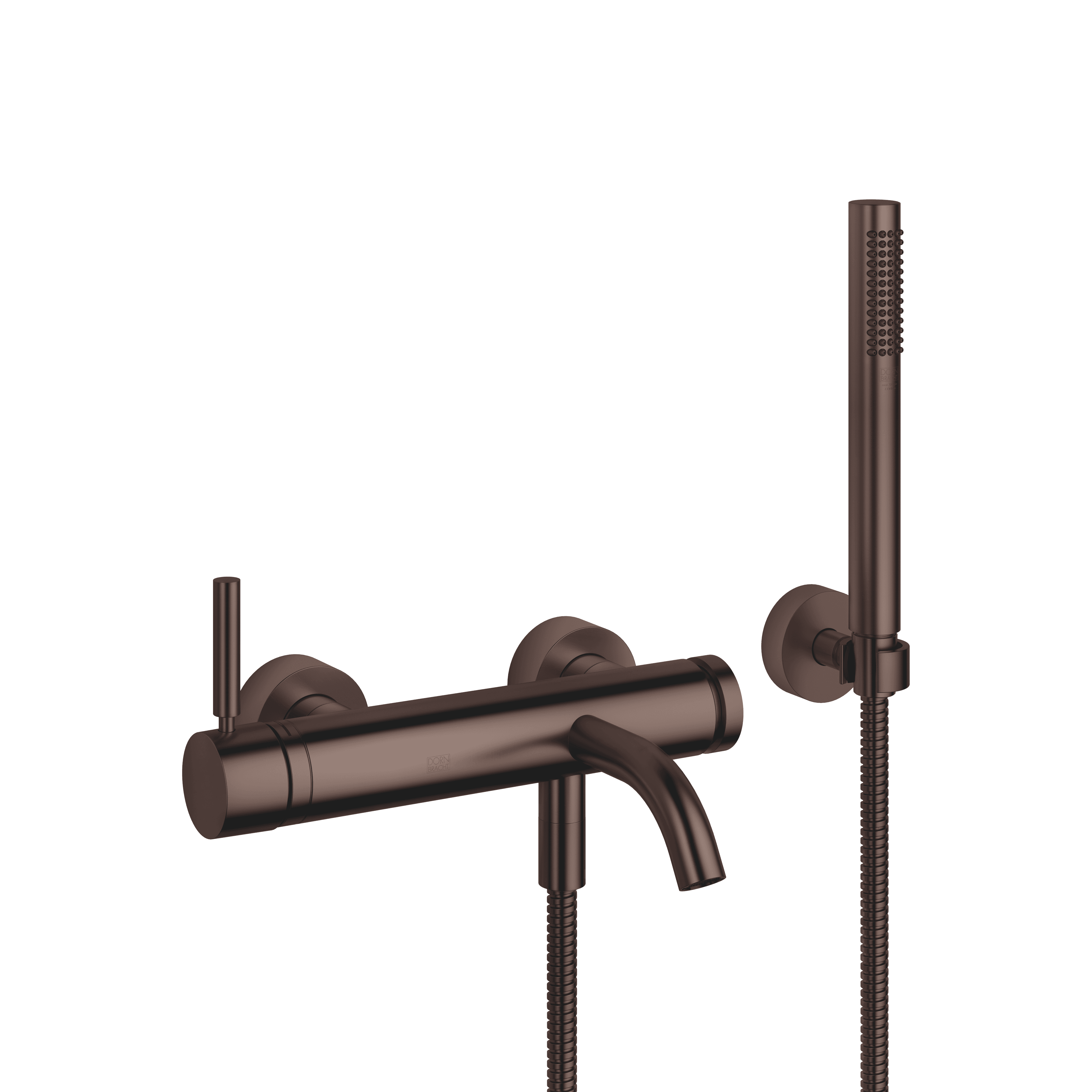 META Single-lever bath mixer for wall mounting with hand shower set in Brushed Dark Bronze (PVD)