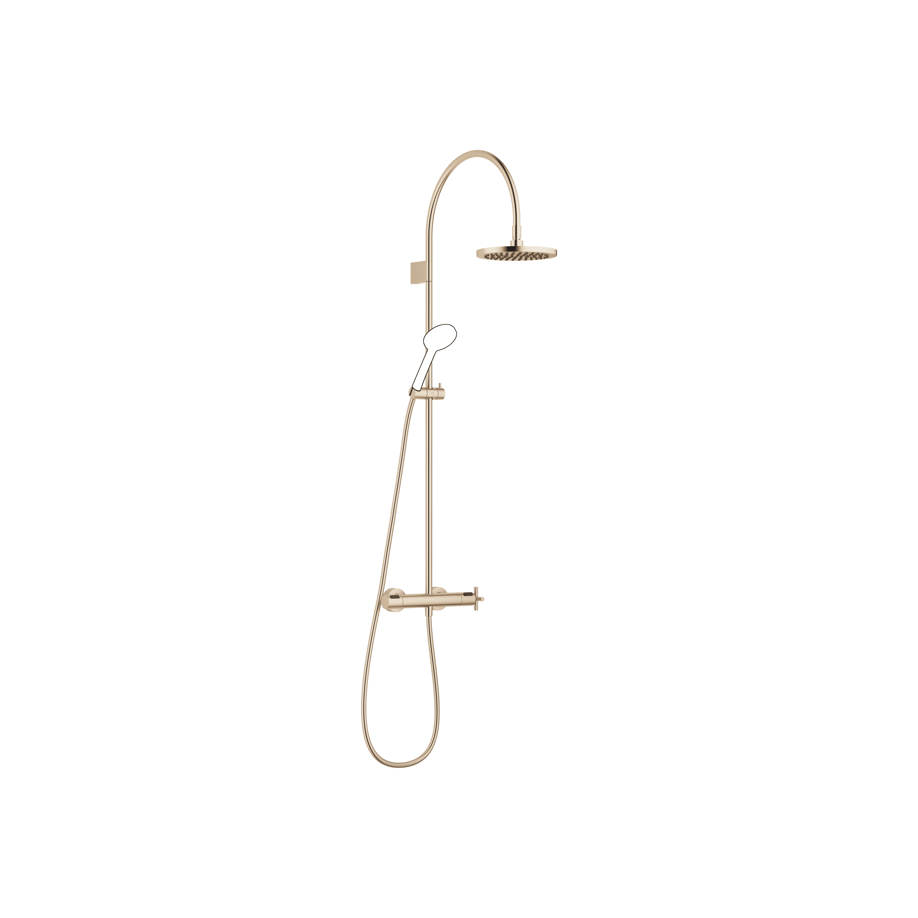TARA Shower pipe with shower thermostat without hand shower FlowReduce 220 mm in Brushed Champagne (22kt Gold)
