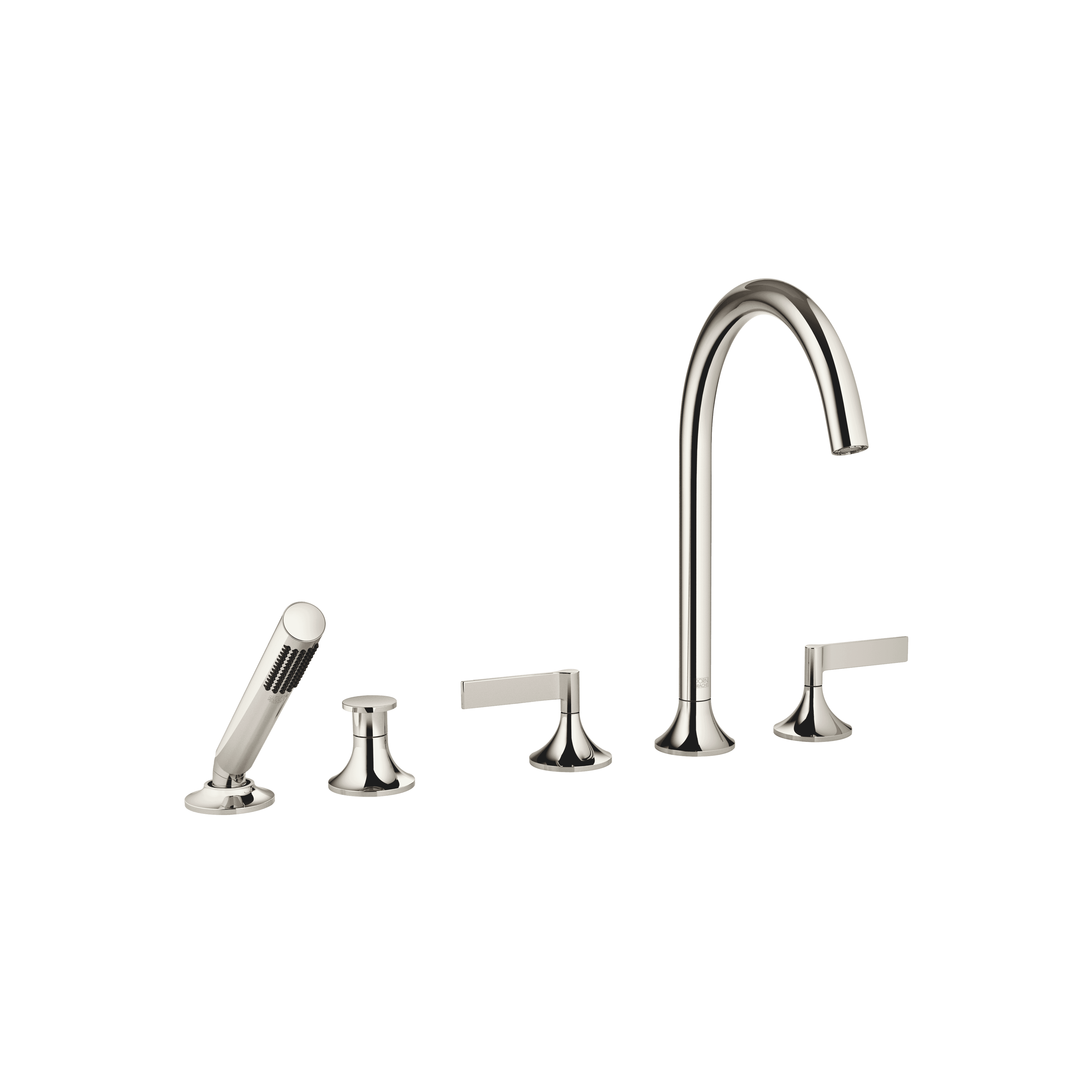 VAIA Five-hole bath mixer for deck mounting with diverter in Platinum