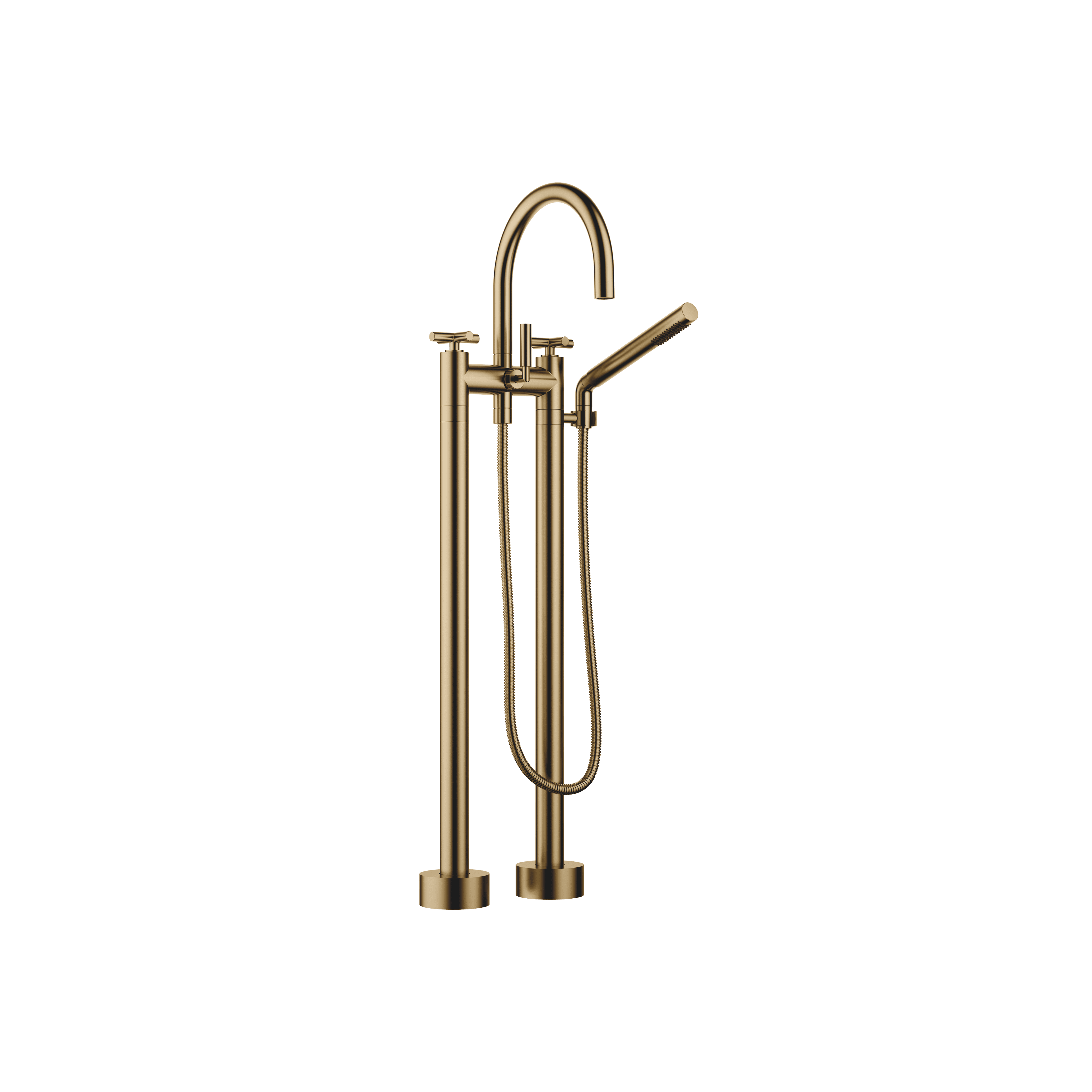 TARA Two-hole bath mixer for free-standing assembly with hand shower set in Brushed Dark Brass (PVD)