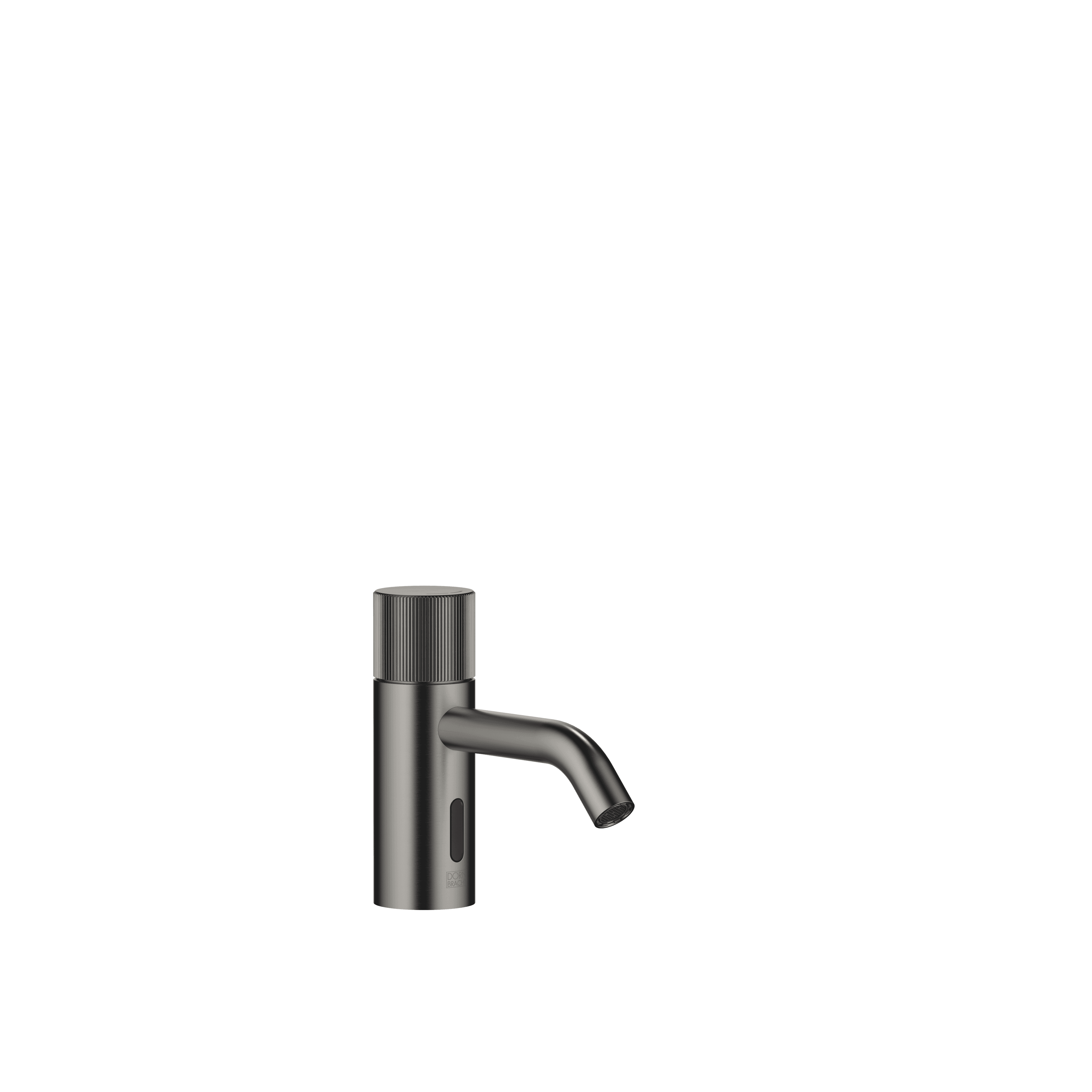 META Touchfree Washstand fitting with electronic opening and closing function without pop-up waste in Brushed Dark Platinum