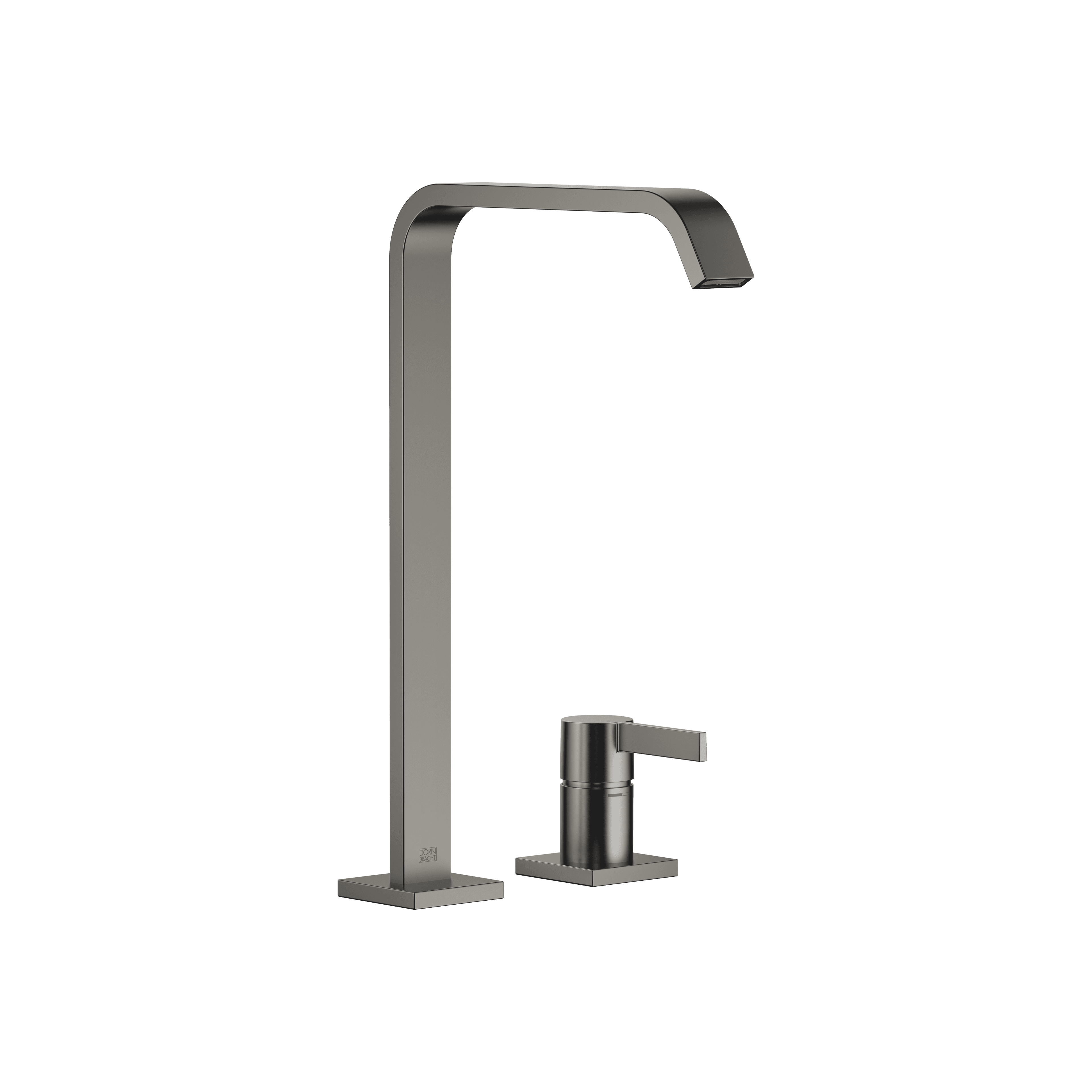 IMO Two-hole basin mixer with high spout without pop-up waste in Brushed Dark Platinum