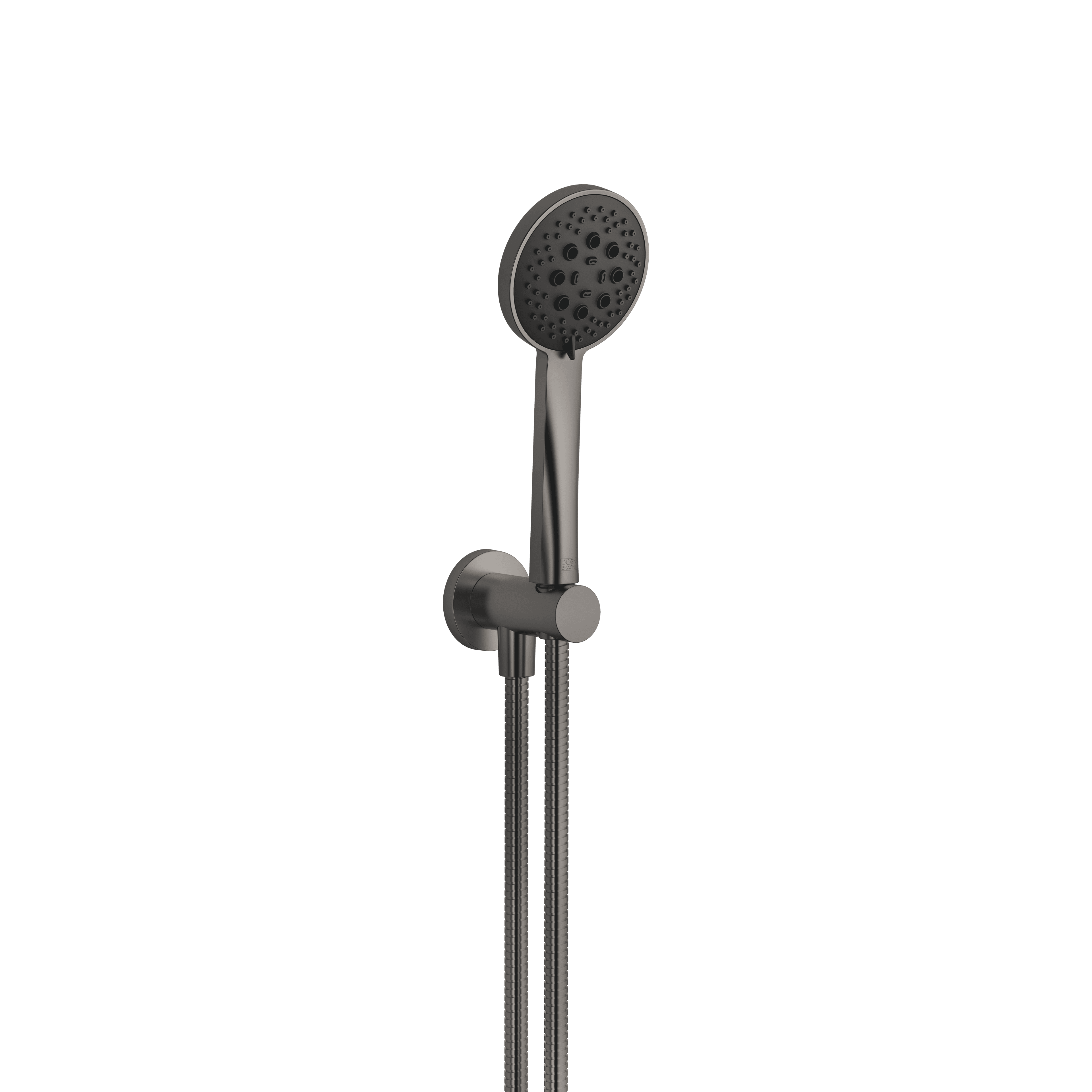 Hand shower set with integrated shower holder FlowReduce in Brushed Dark Platinum