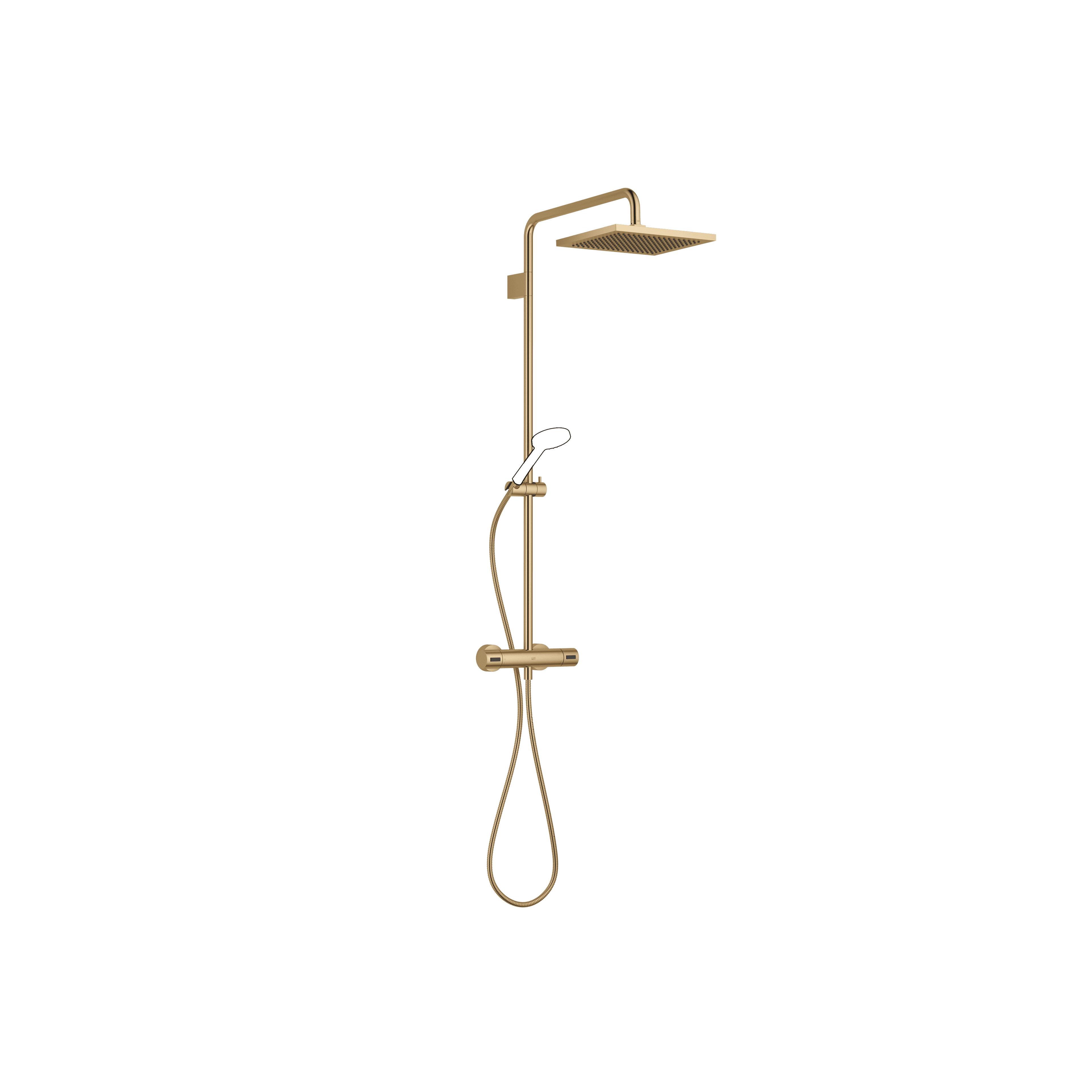 Showerpipe with shower thermostat without hand shower FlowReduce in Brushed Dark Brass (PVD)