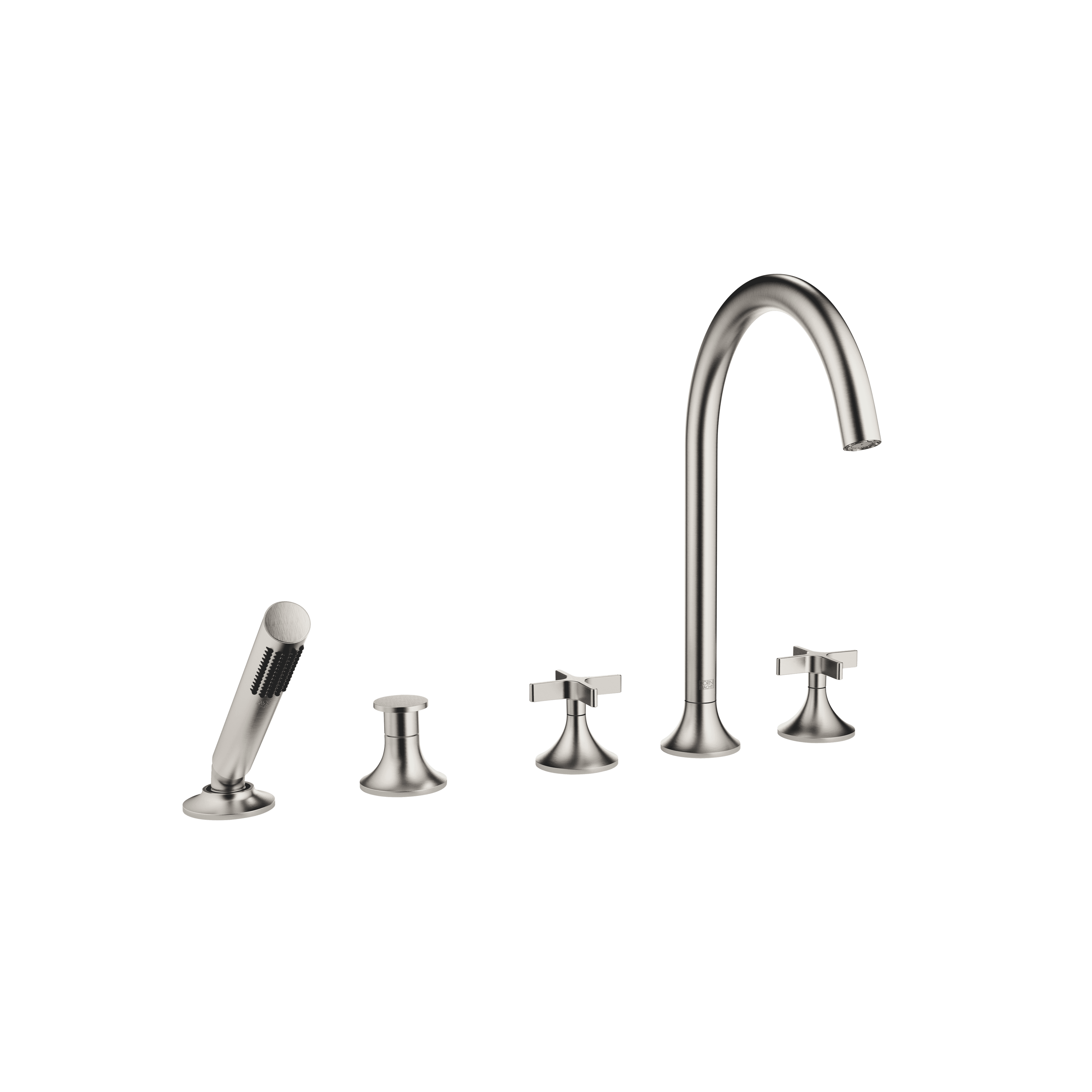 VAIA Five-hole bath mixer for deck mounting with diverter in Brushed Platinum
