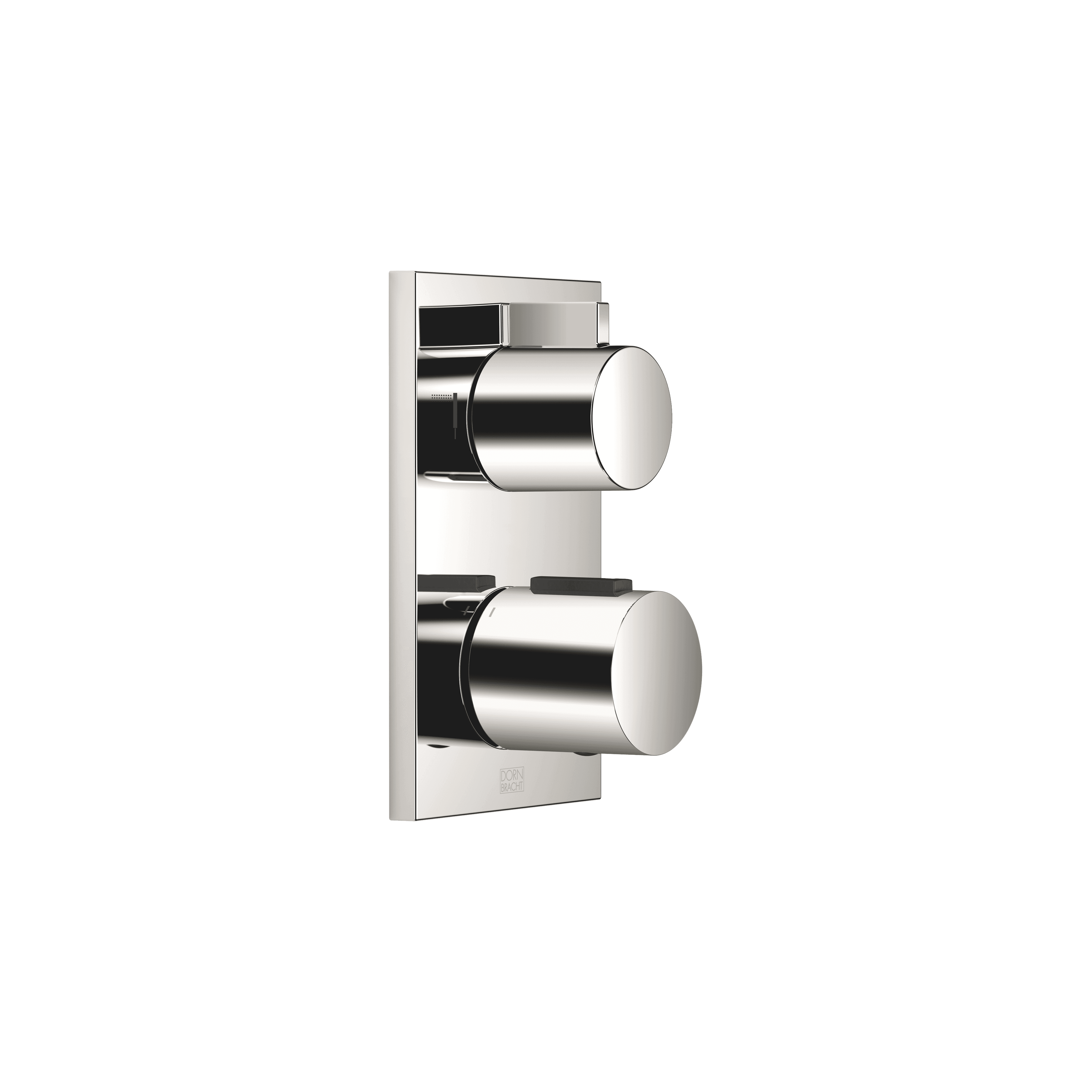 Concealed thermostat with two function volume control in Platinum