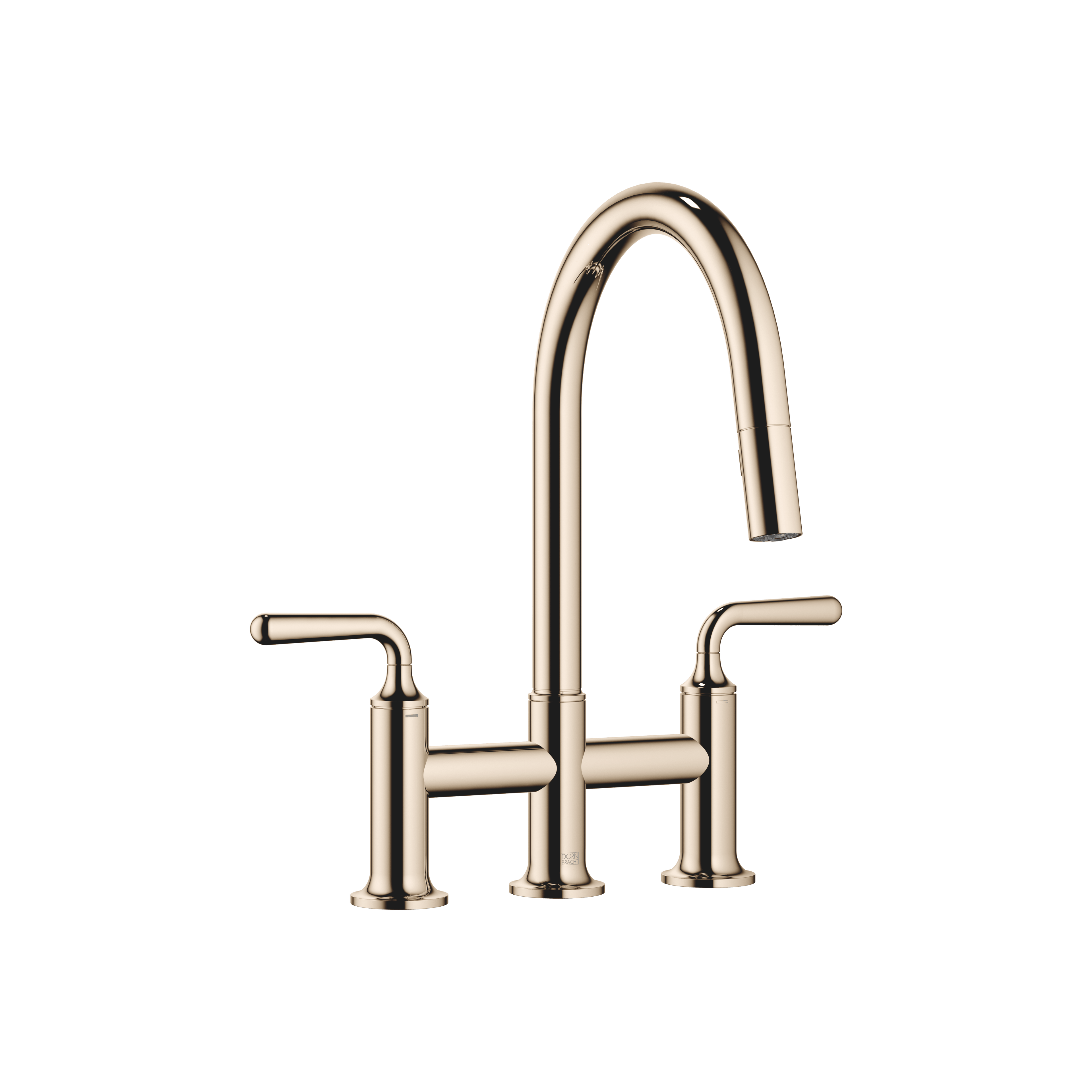 VAIA Three-hole bridge mixer Pull-down with spray function in Champagne (22kt Gold)