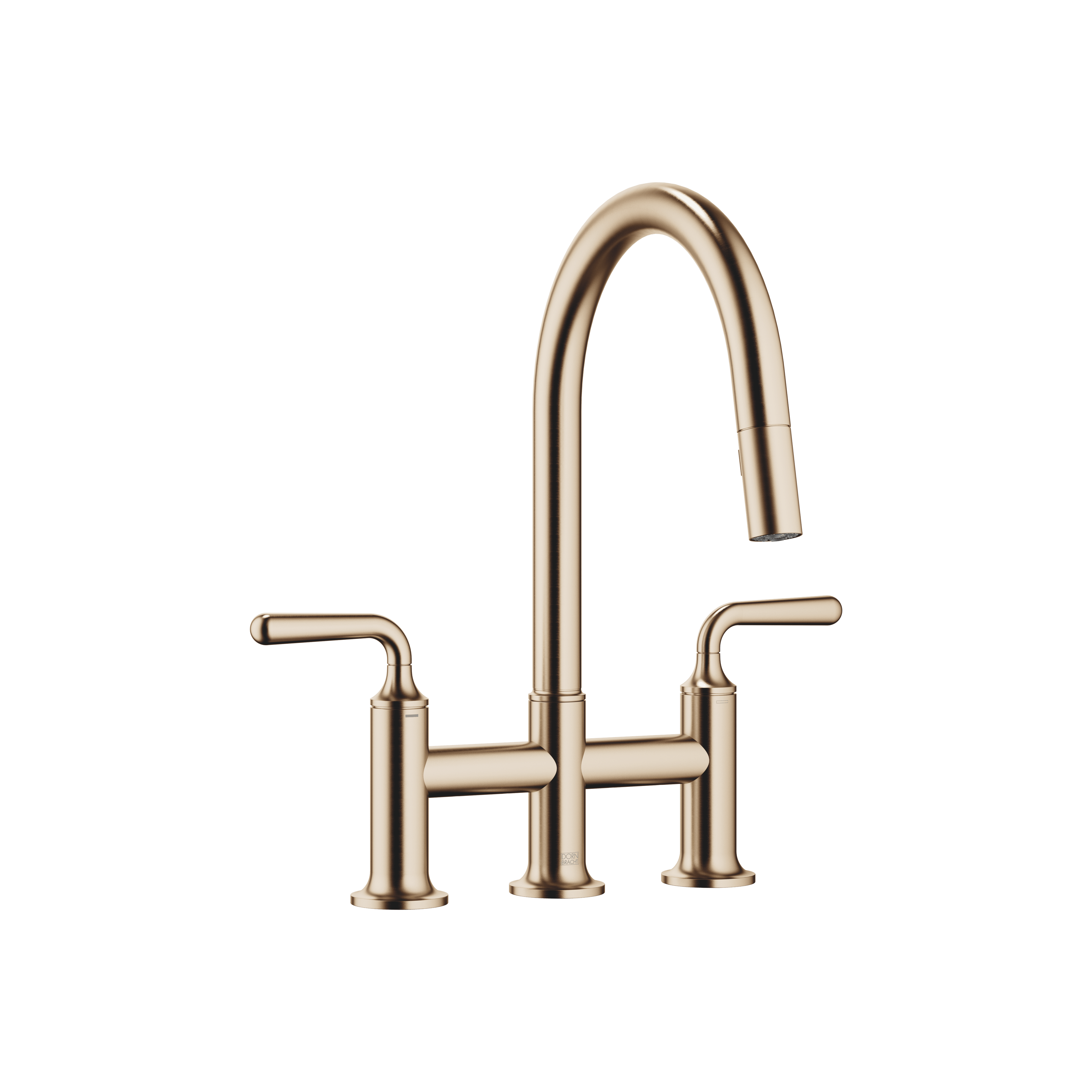 VAIA Three-hole bridge mixer Pull-down with spray function in Brushed Champagne (22kt Gold)