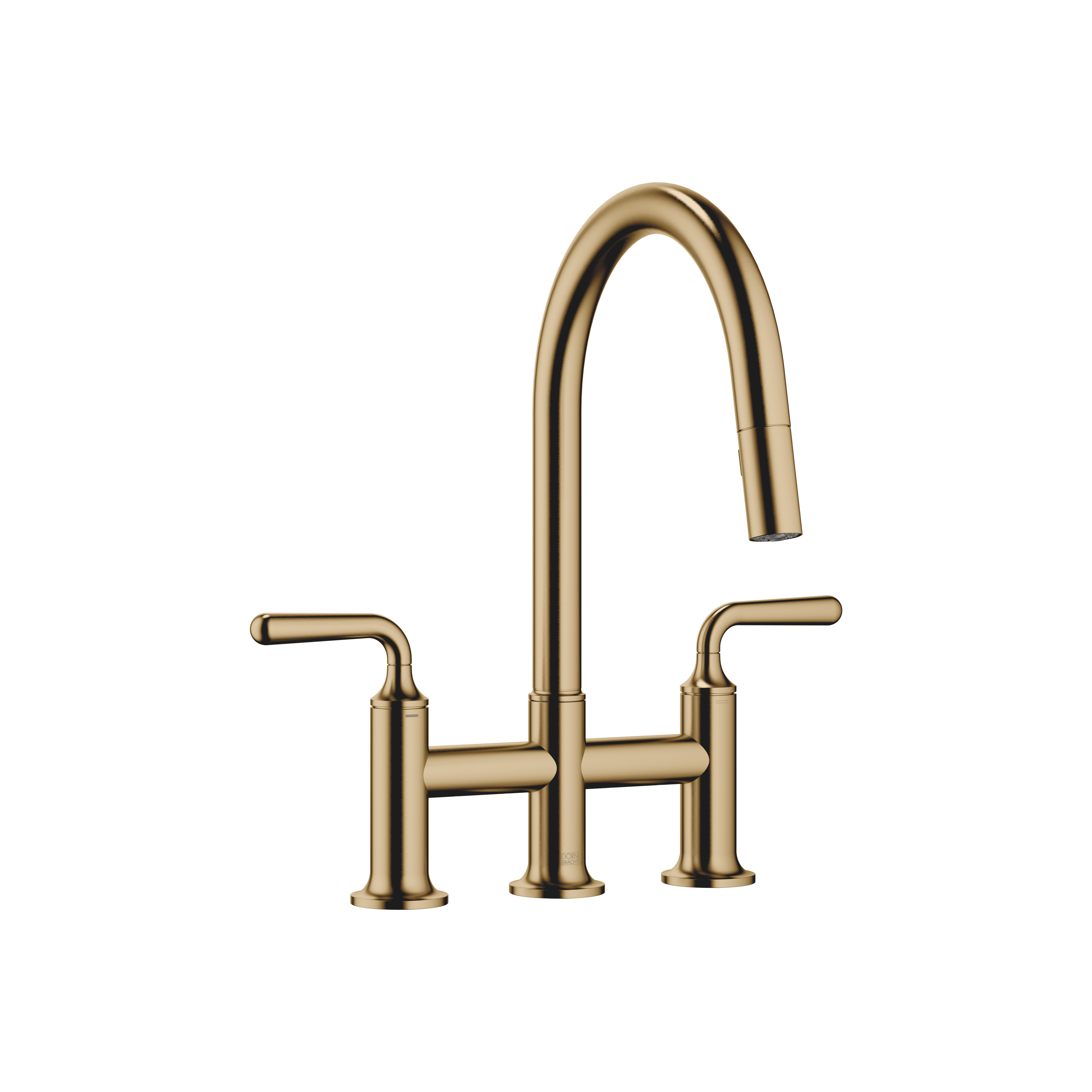 VAIA Three-hole bridge mixer Pull-down with spray function in Brushed Dark Brass (PVD)