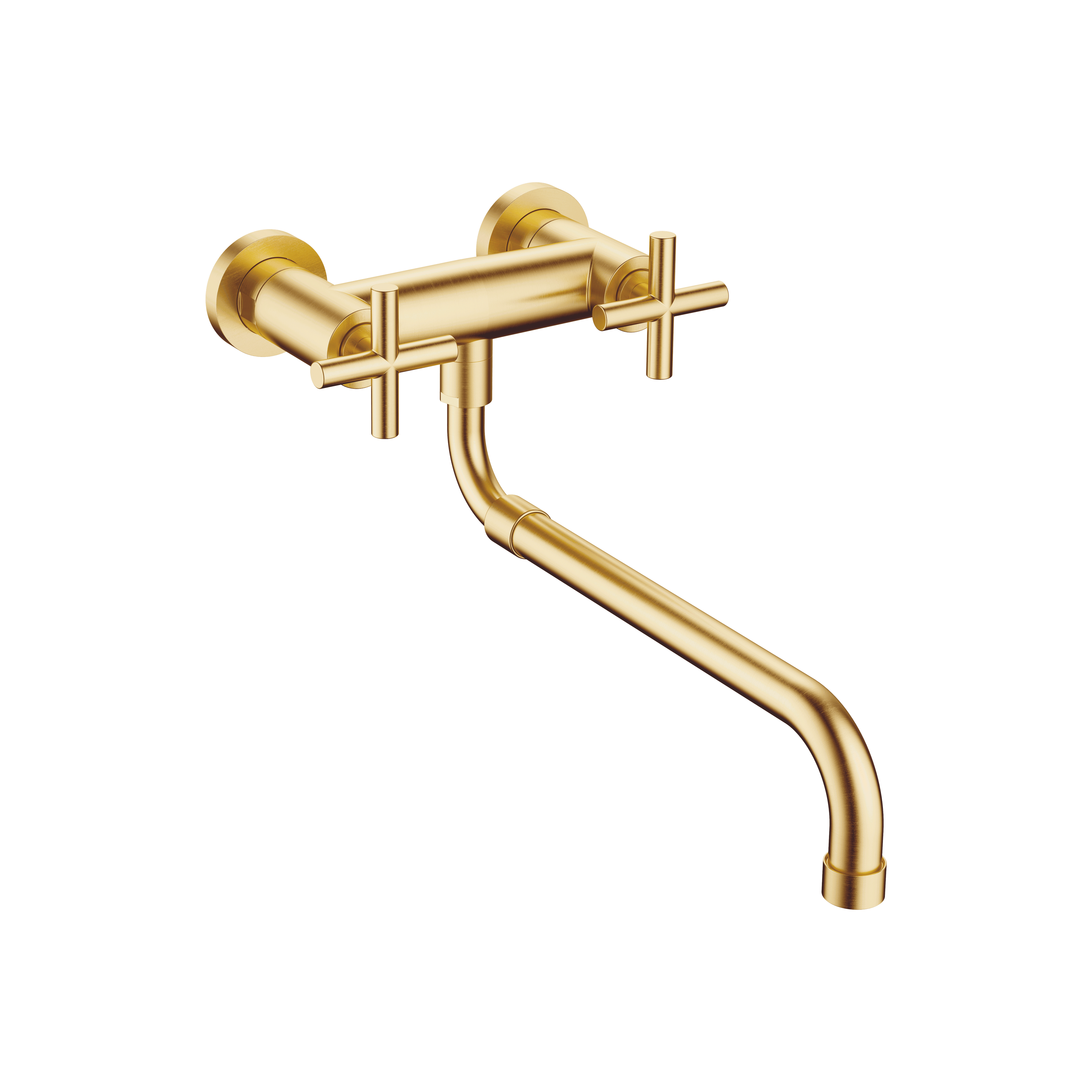 TARA Wall-mounted bridge mixer with extending spout in Brushed Durabrass (23kt Gold)