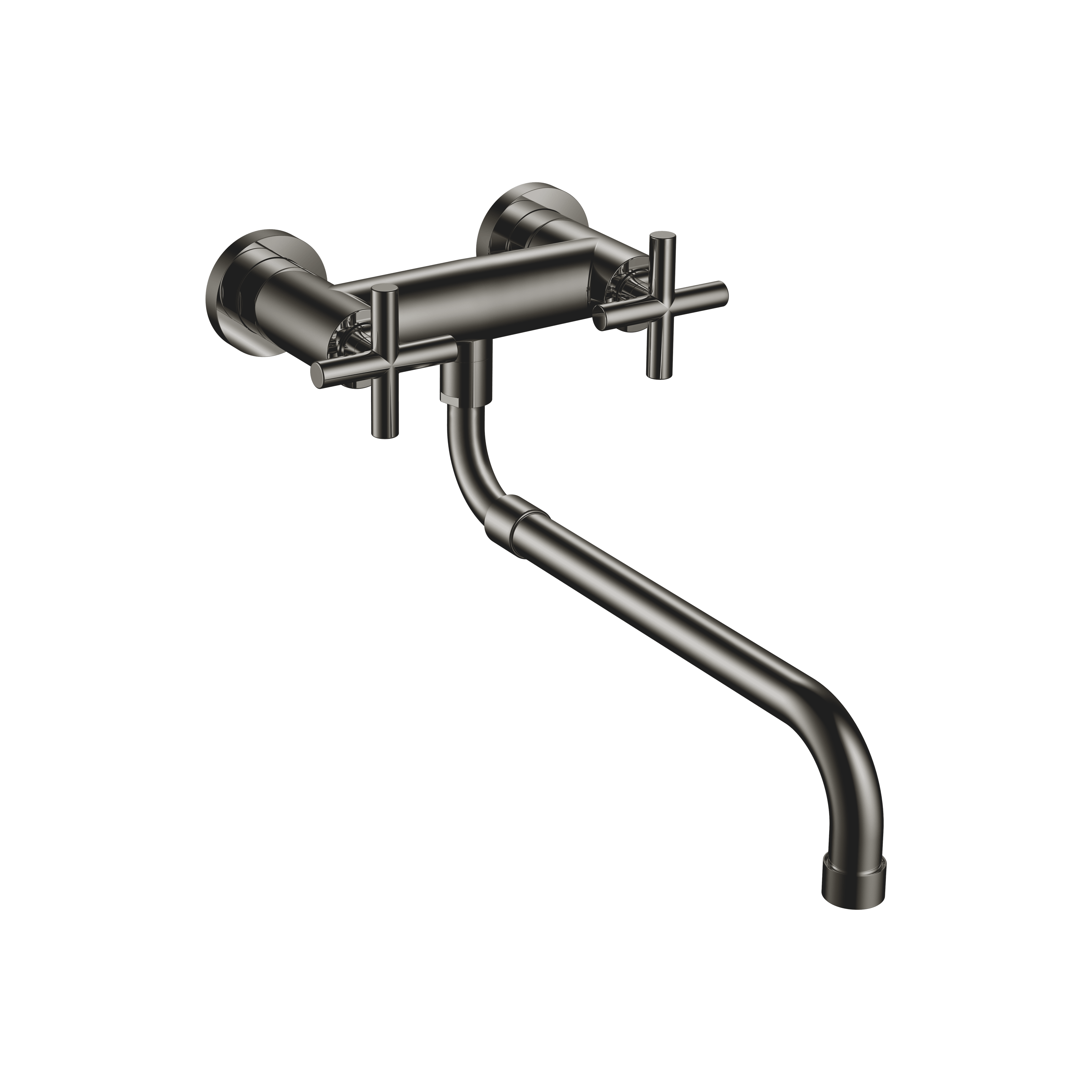 TARA Wall-mounted bridge mixer with extending spout in Dark Chrome