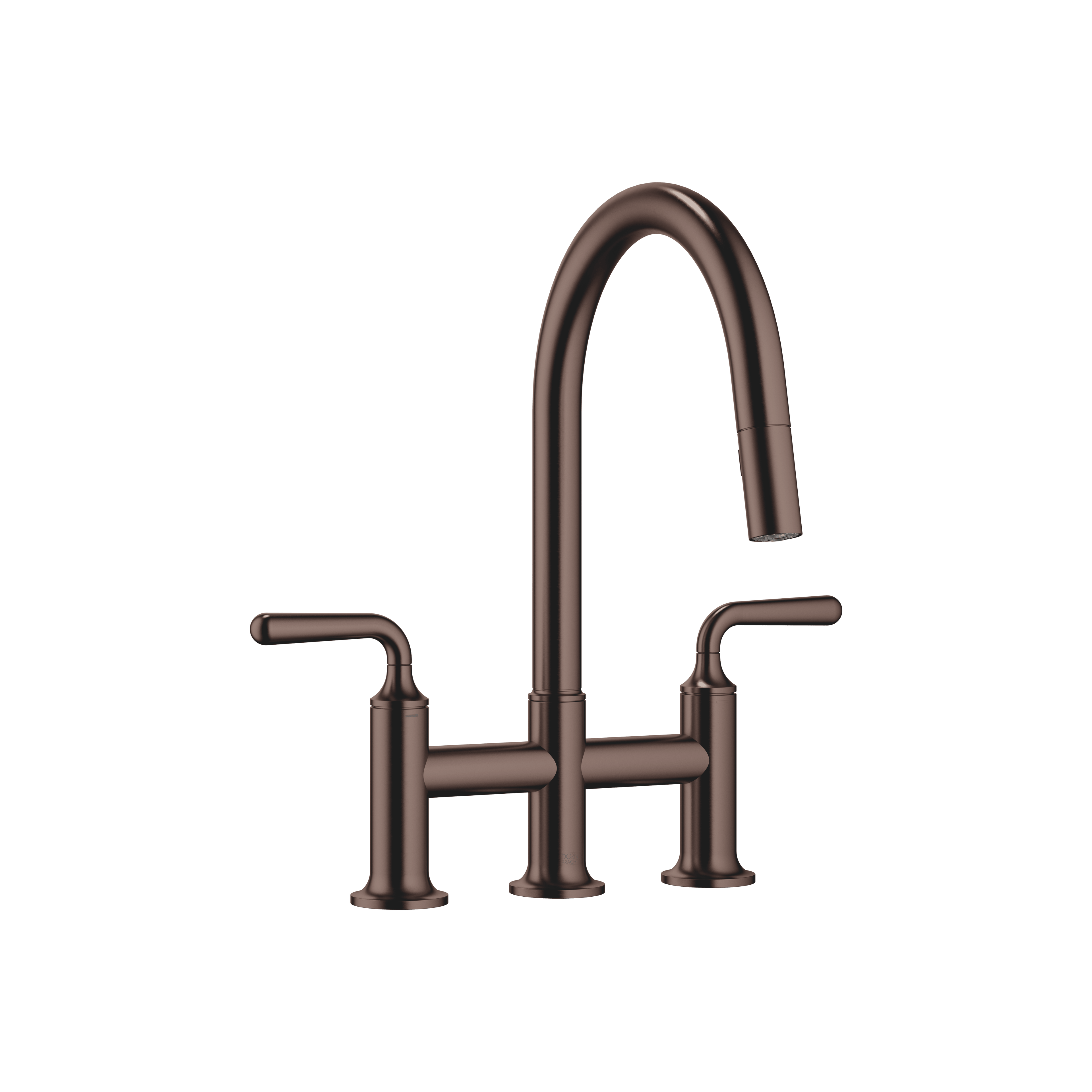 VAIA Three-hole bridge mixer Pull-down with spray function in Brushed Dark Bronze (PVD)