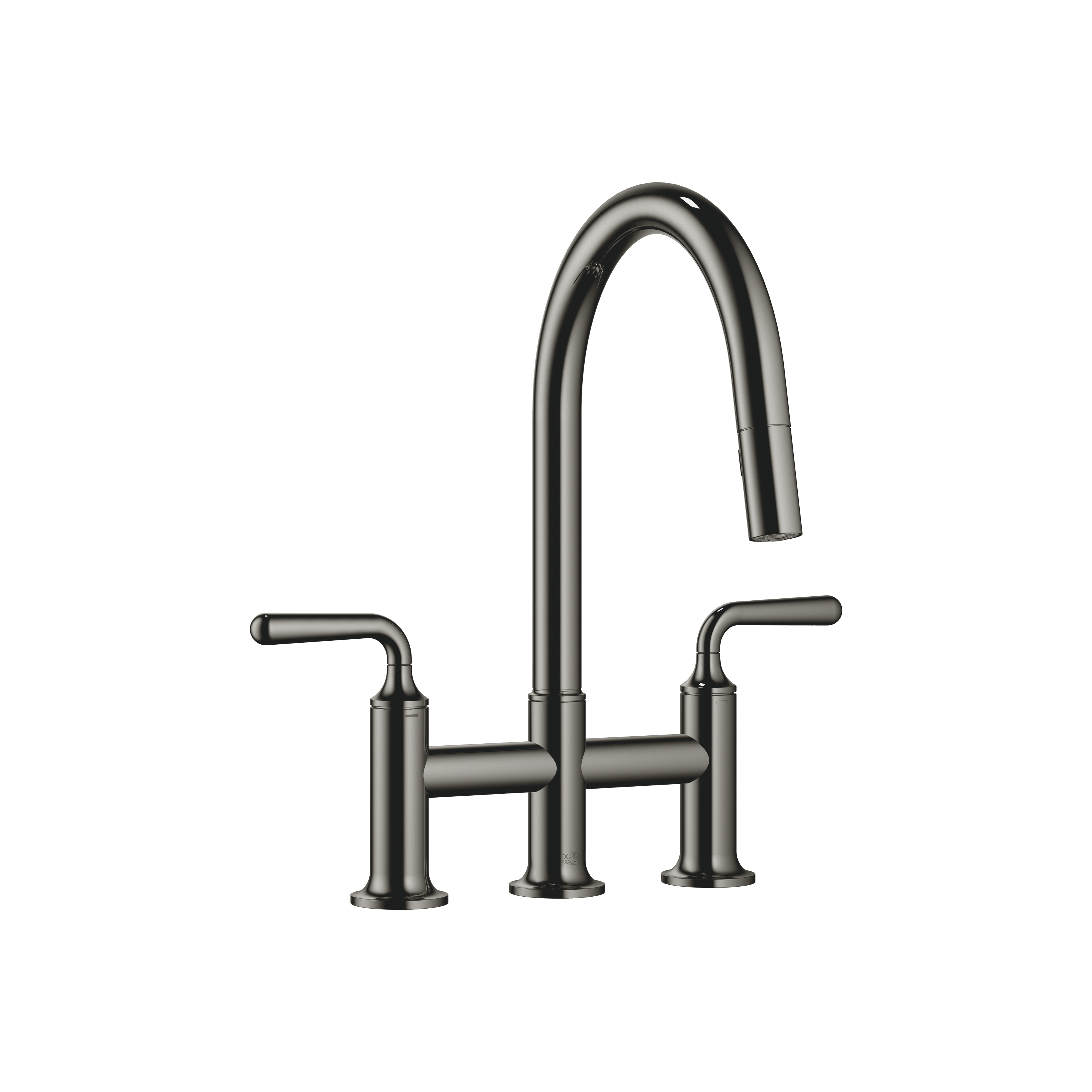 VAIA Three-hole bridge mixer Pull-down with spray function in Dark Chrome