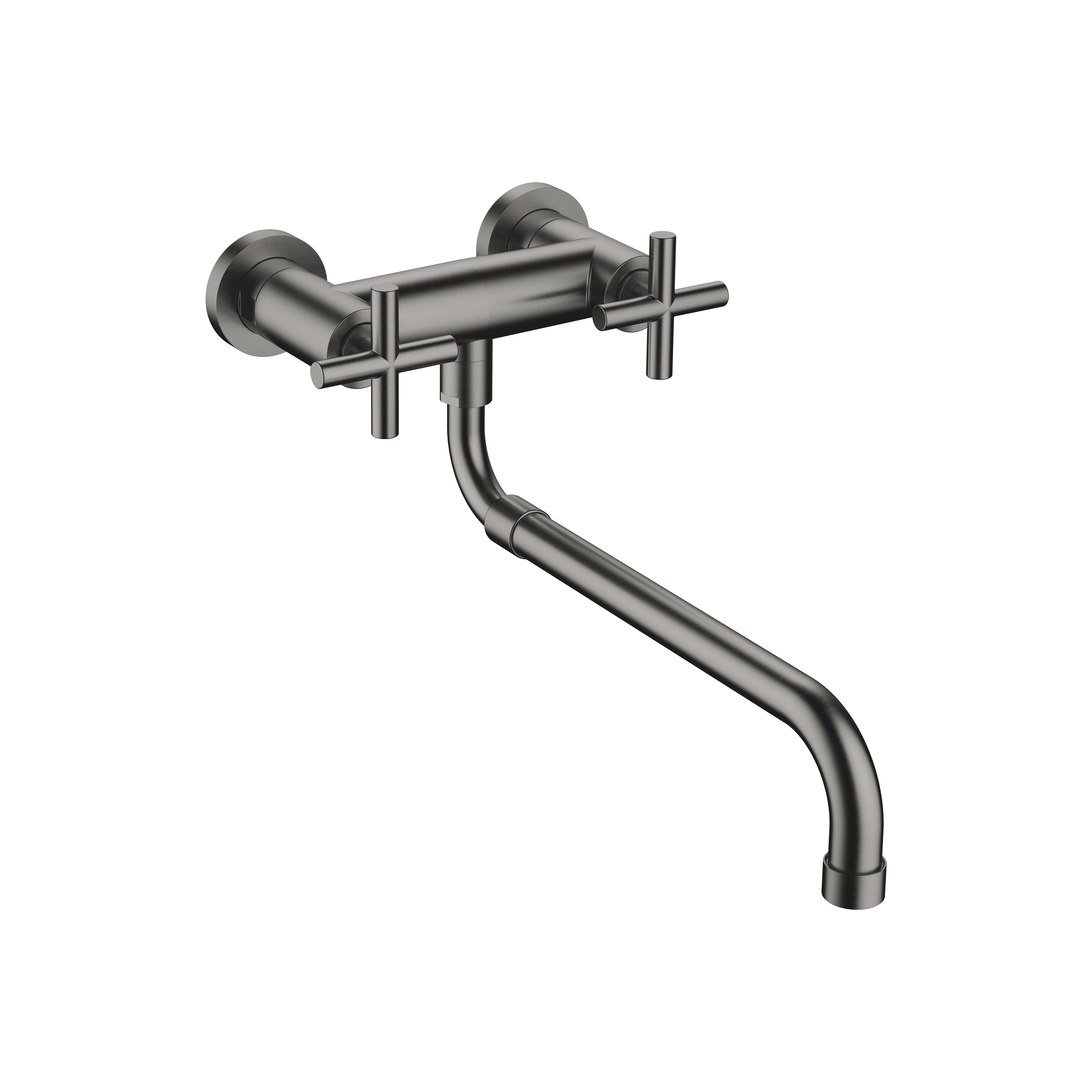 TARA Wall-mounted bridge mixer with extending spout in Brushed Dark Platinum