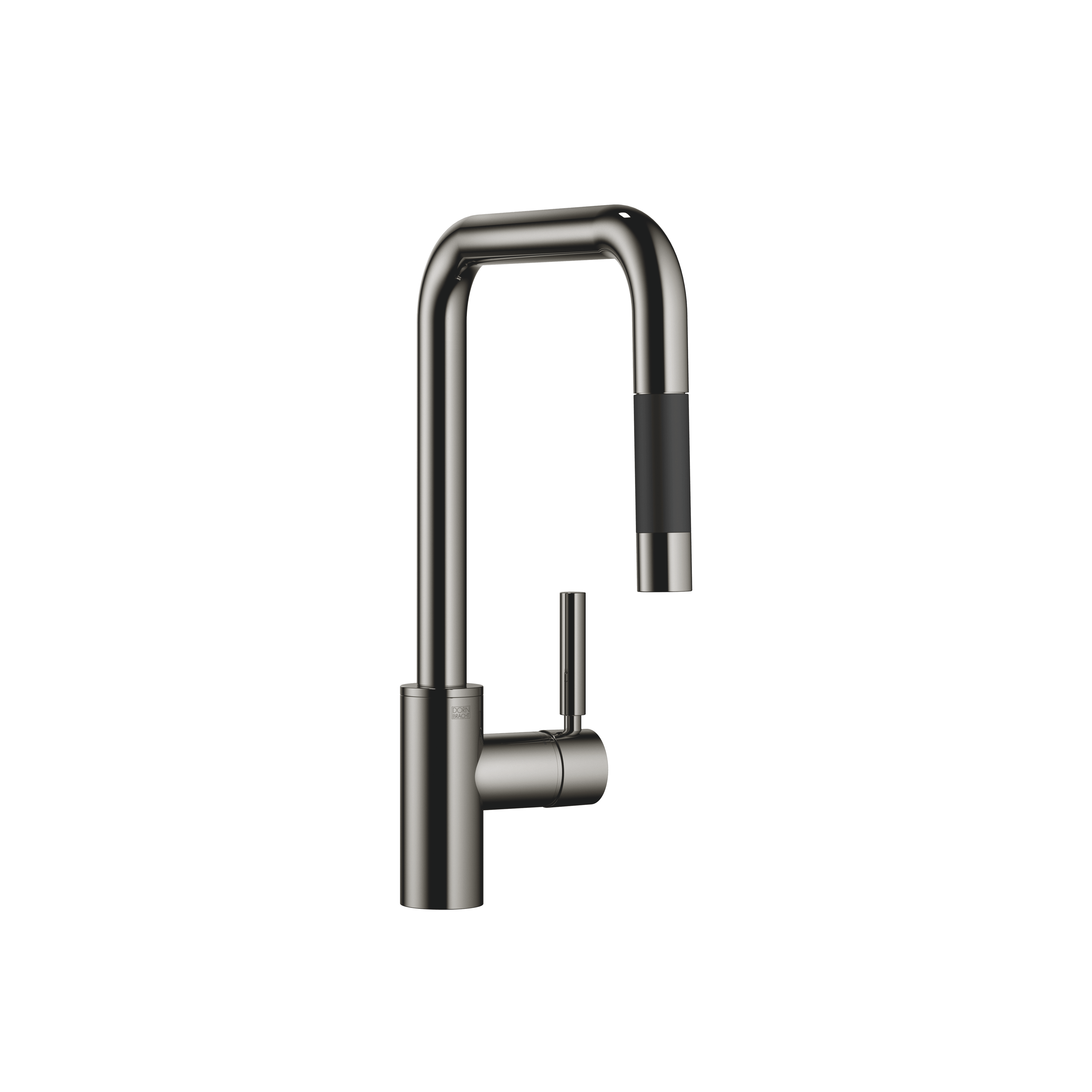 META SQUARE Single-lever mixer Pull-down with spray function in Dark Chrome