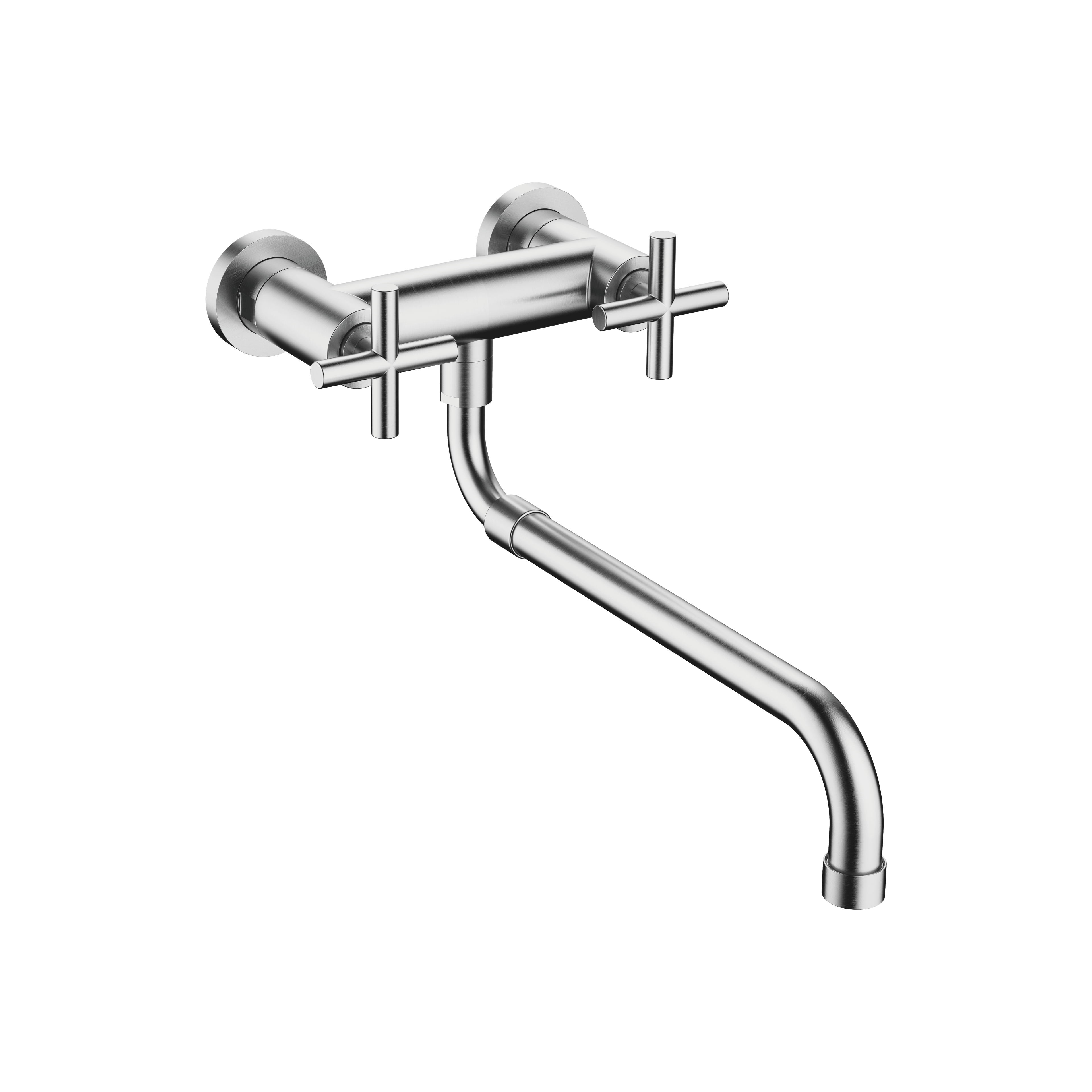 TARA Wall-mounted bridge mixer with extending spout in Brushed Chrome