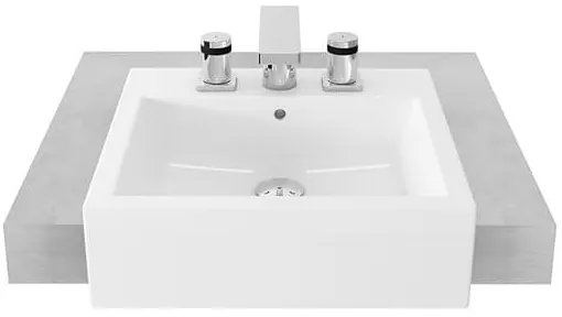 Semi Recessed Counter Lavatory 3 Tap Holes (505 x 505 mm) - WHITE