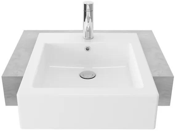 Semi Recessed Counter Lavatory 1 Tap Hole w/bracket (415 x 485 x 127mm) - WHITE