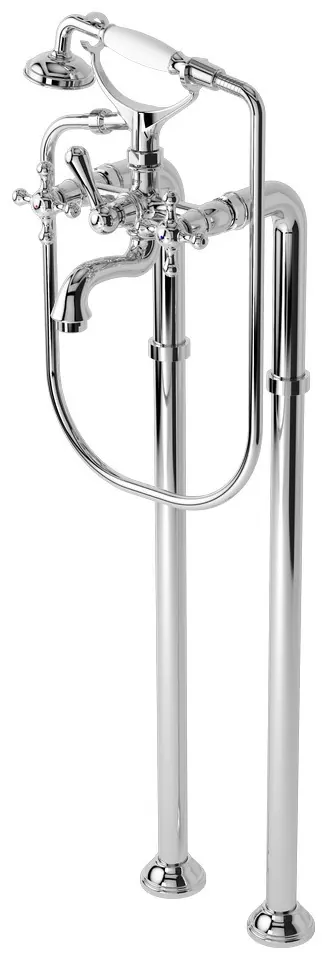 "Curio" Cross Handle Floor Standing Bath & Shower Set - CHROME