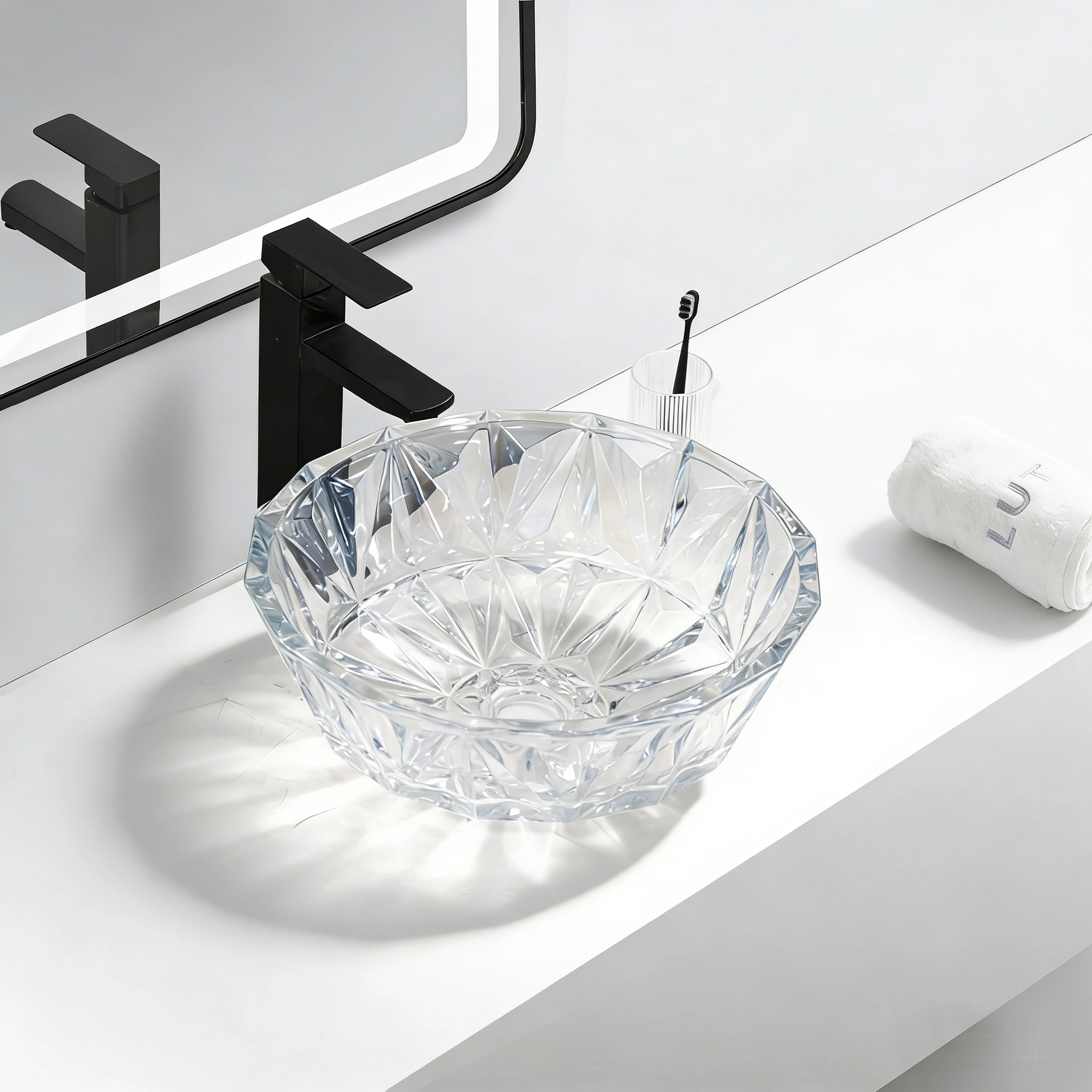 Oceandell Faceted Round Glass Countertop Washbasin BSA-0008