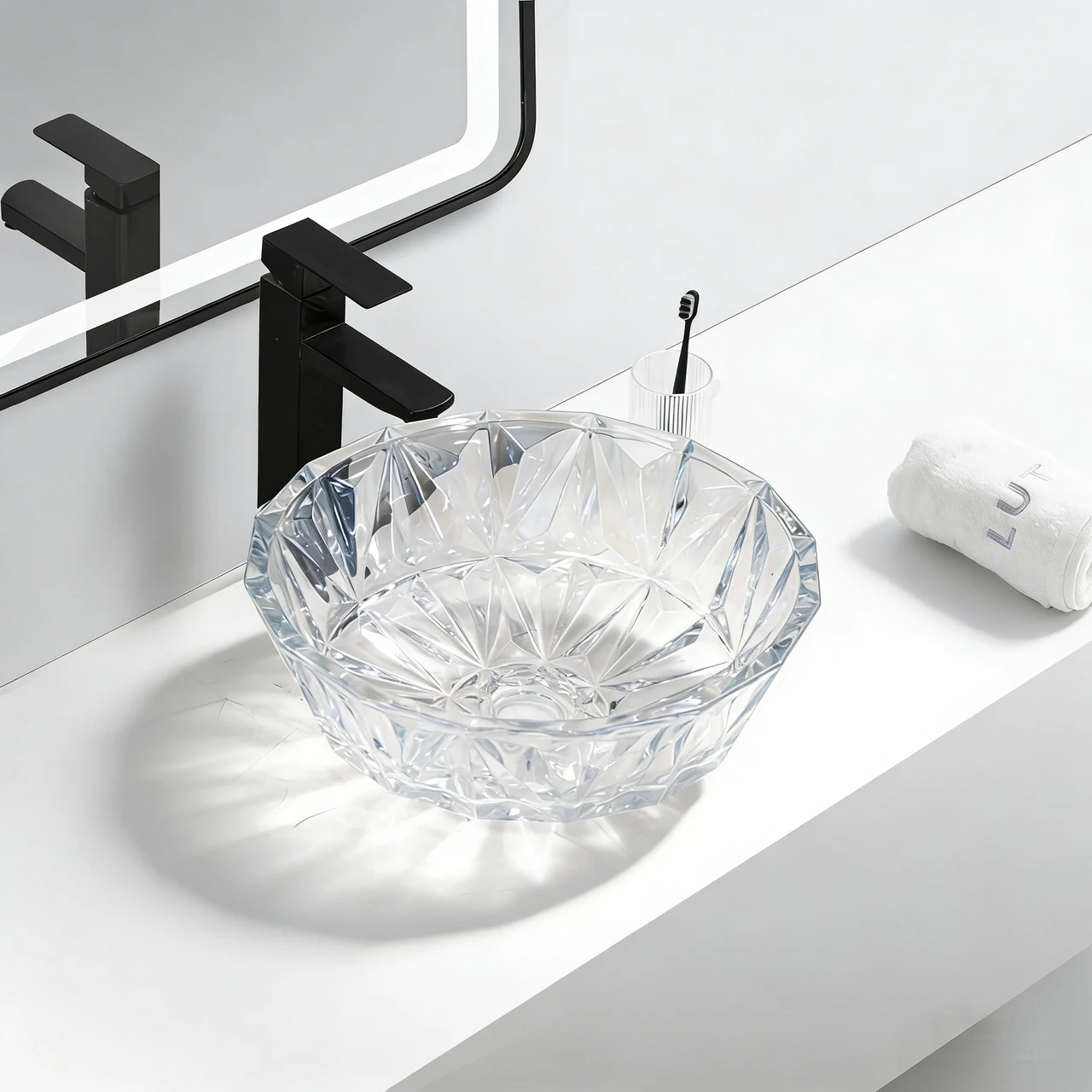 Oceandell Faceted Round Glass Countertop Washbasin BSA-0008