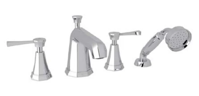 Perrin & Rowe Easy clean four hole deck mounted bath set with lever handles 3152