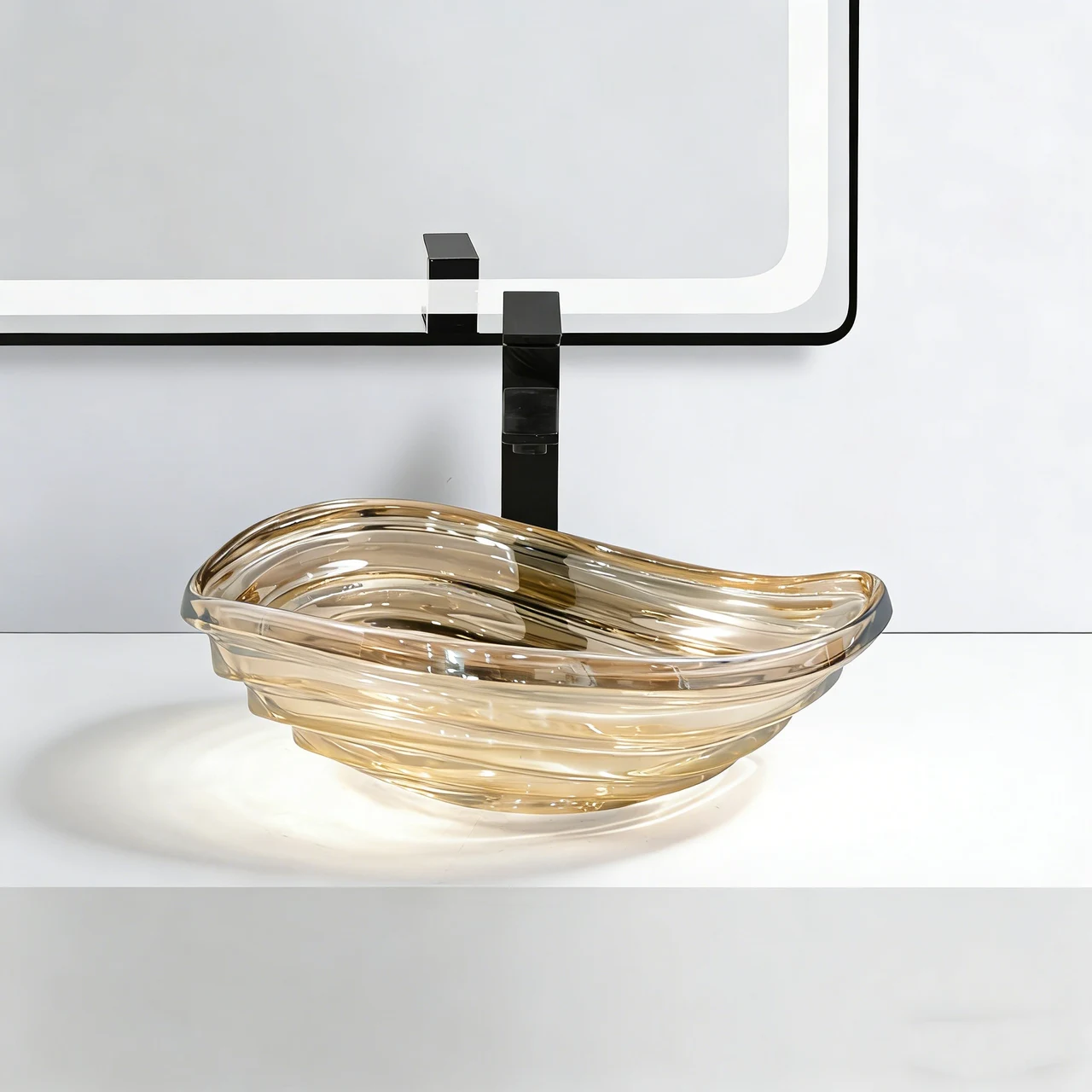 Oceandell Sculpted Organic Glass Countertop Washbasin BSA-0010