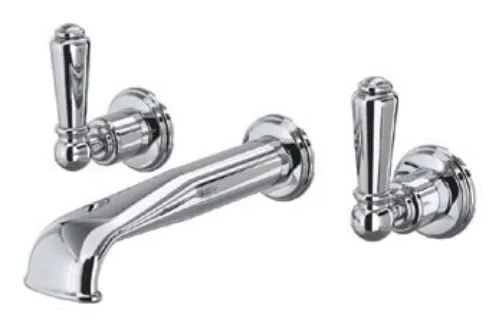 Perrin & Rowe Three hole wall mounted basin mixer with lever handles 3560