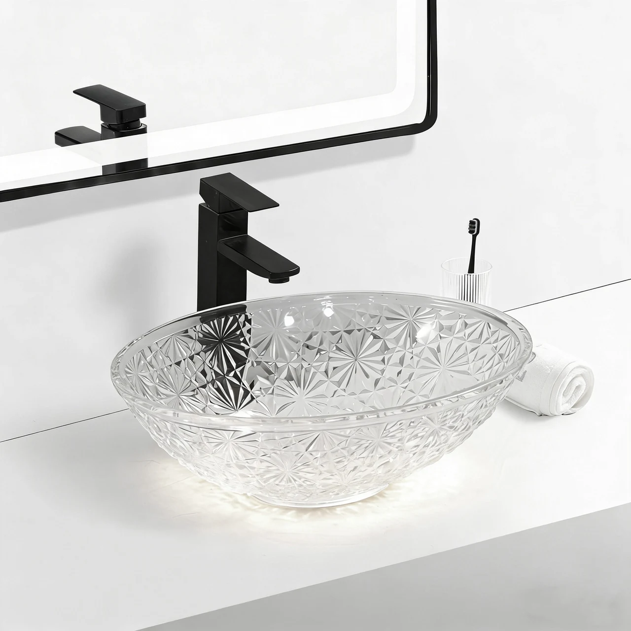 Oceandell Oval Cut-Glass Countertop Washbasin BSA-0007